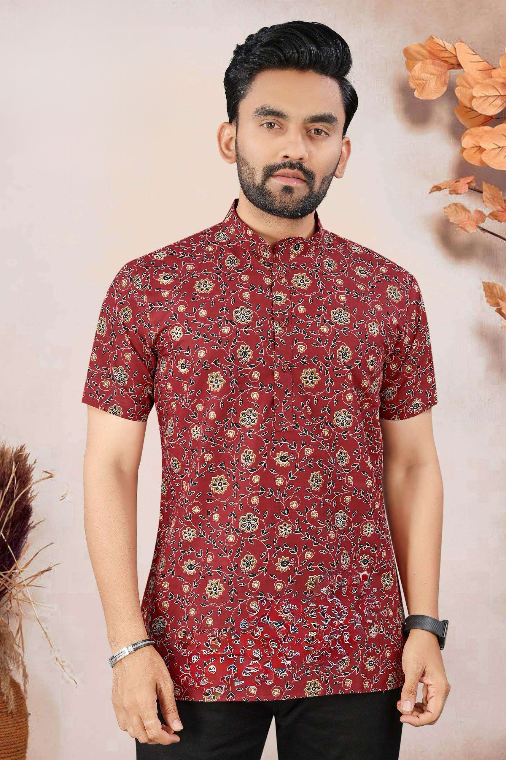 Mens Cotton Printed Kurta - Roop Darshan