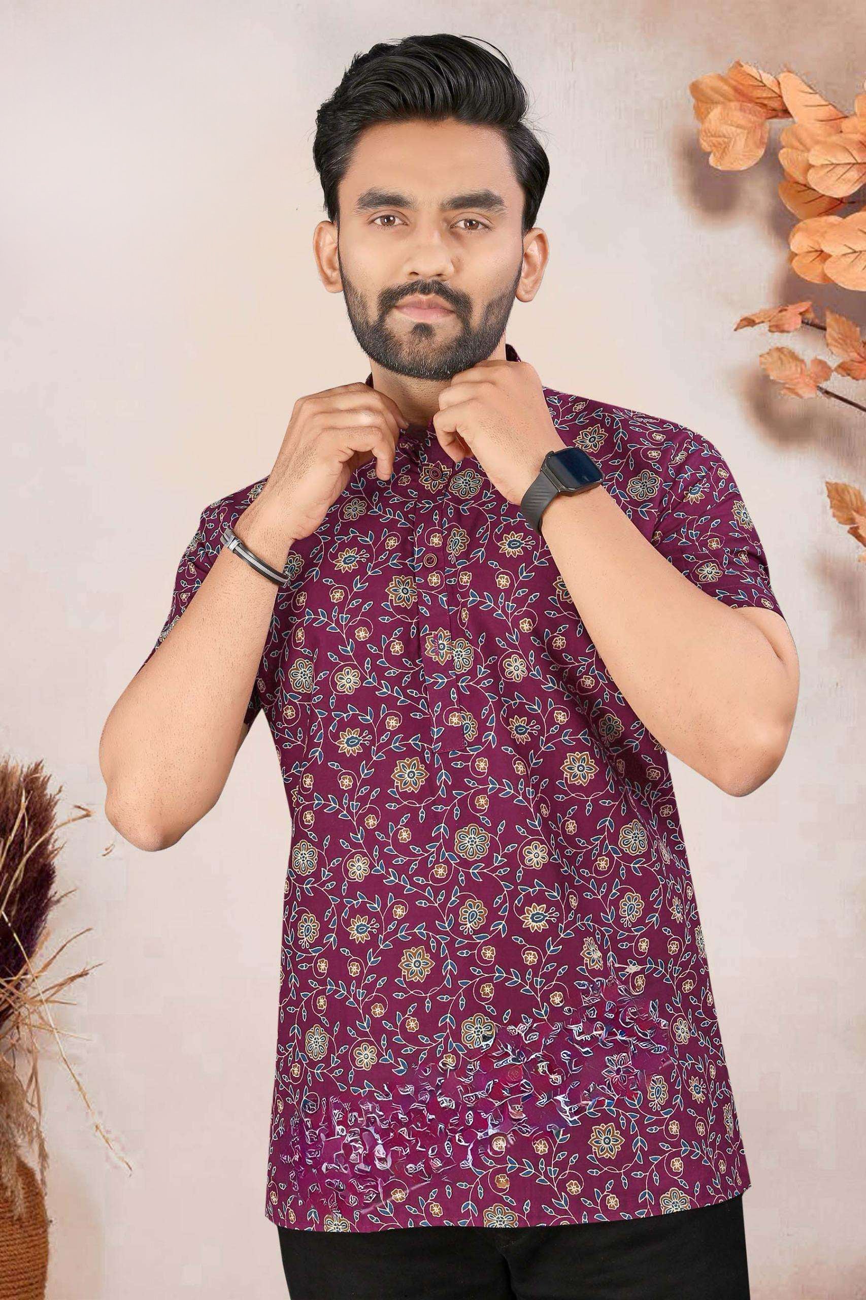 Mens Cotton Printed Kurta - Roop Darshan