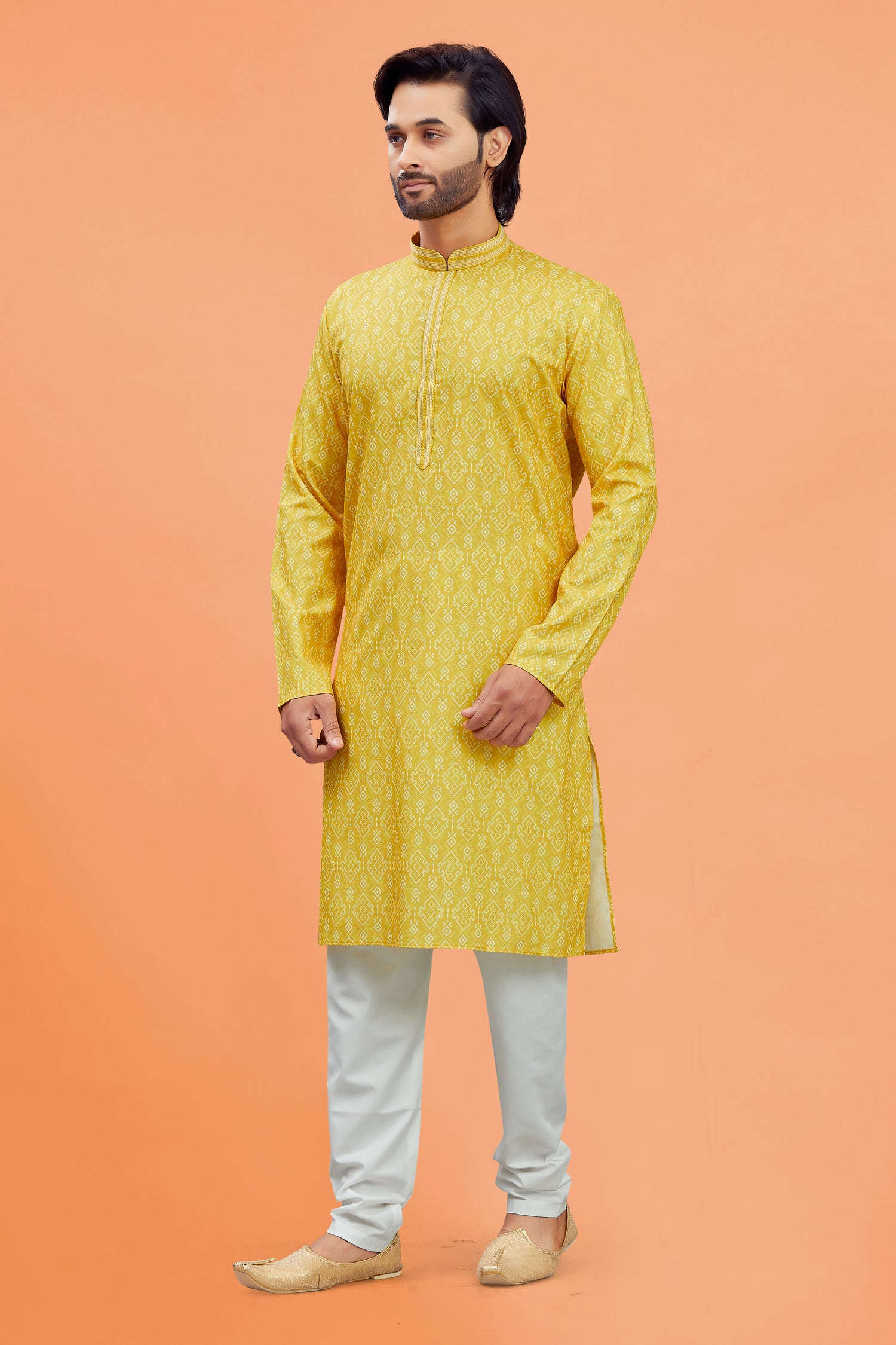 Mens Silk Printed Kurta Set - Roop Darshan