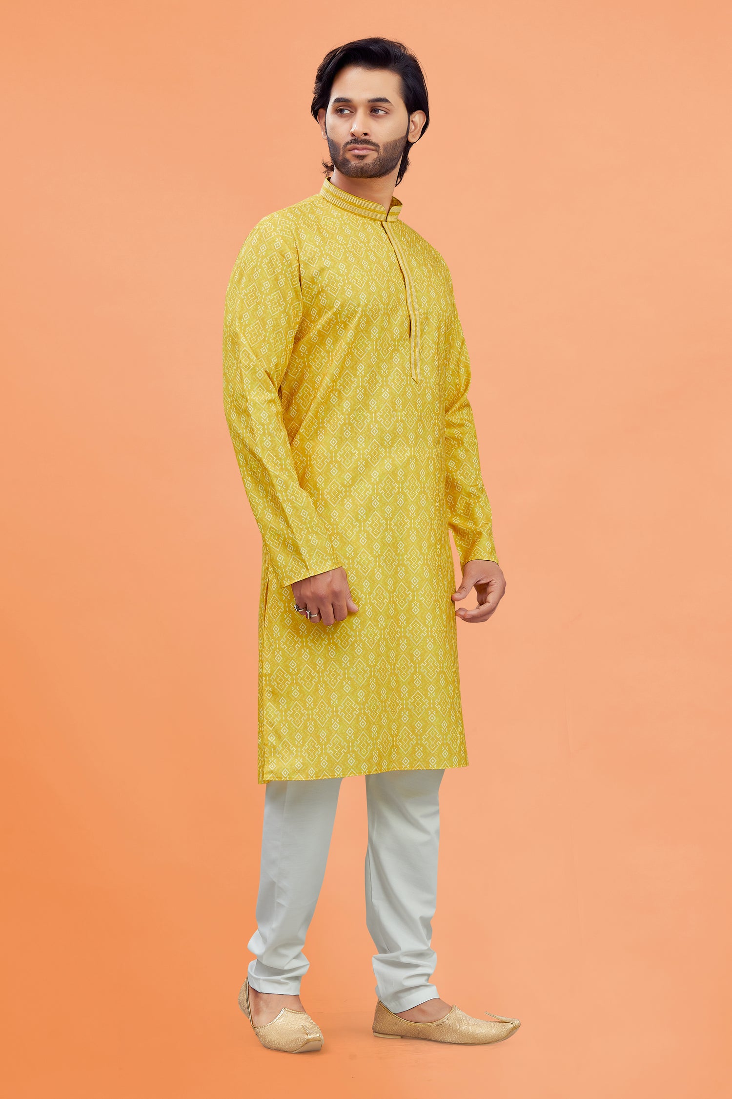 Mens Silk Printed Kurta Set - Roop Darshan