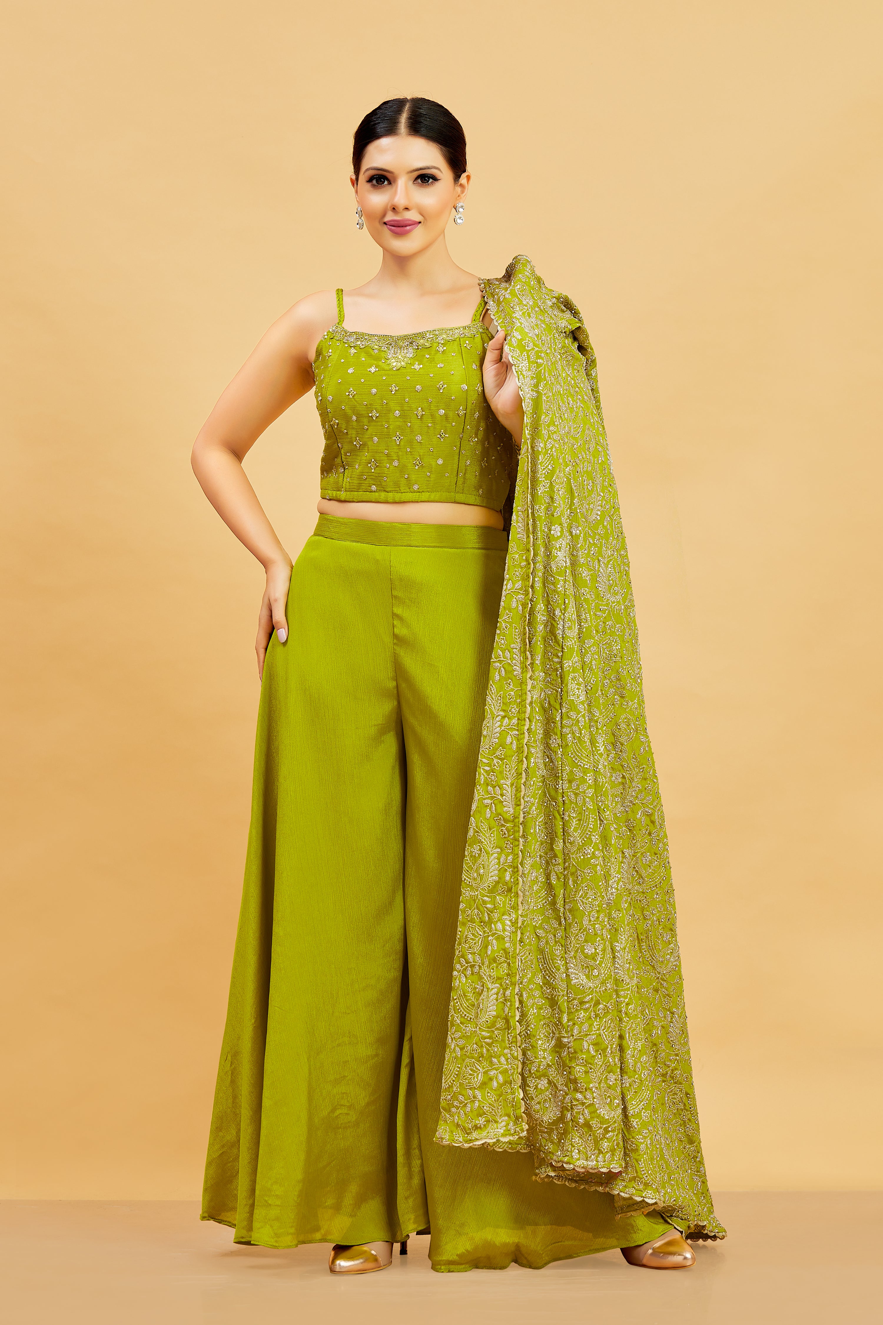 Kashvi Crop Top Palazzo Suit With Jacket - Roop Darshan
