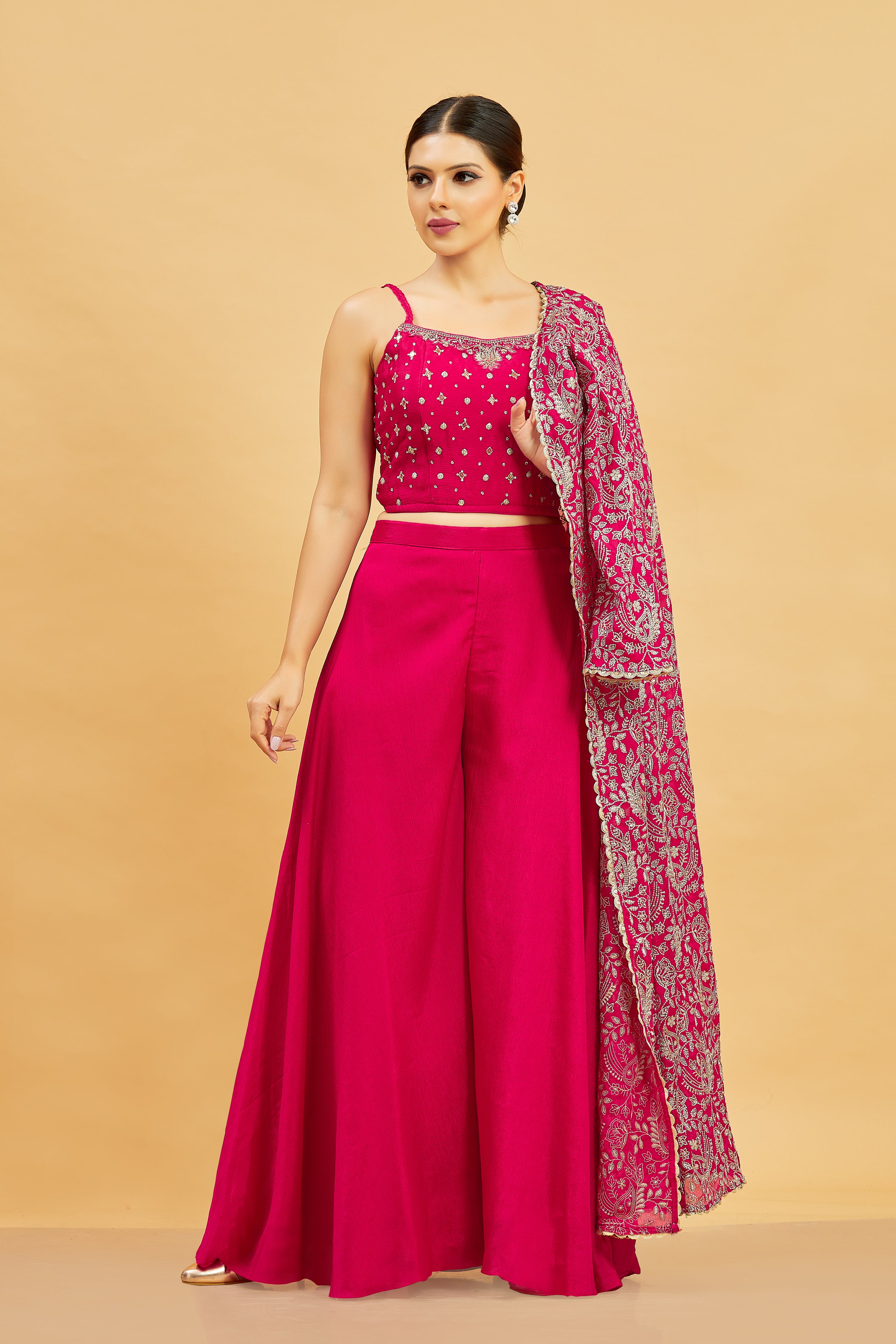 Kashvi Crop Top Palazzo Suit With Jacket - Roop Darshan