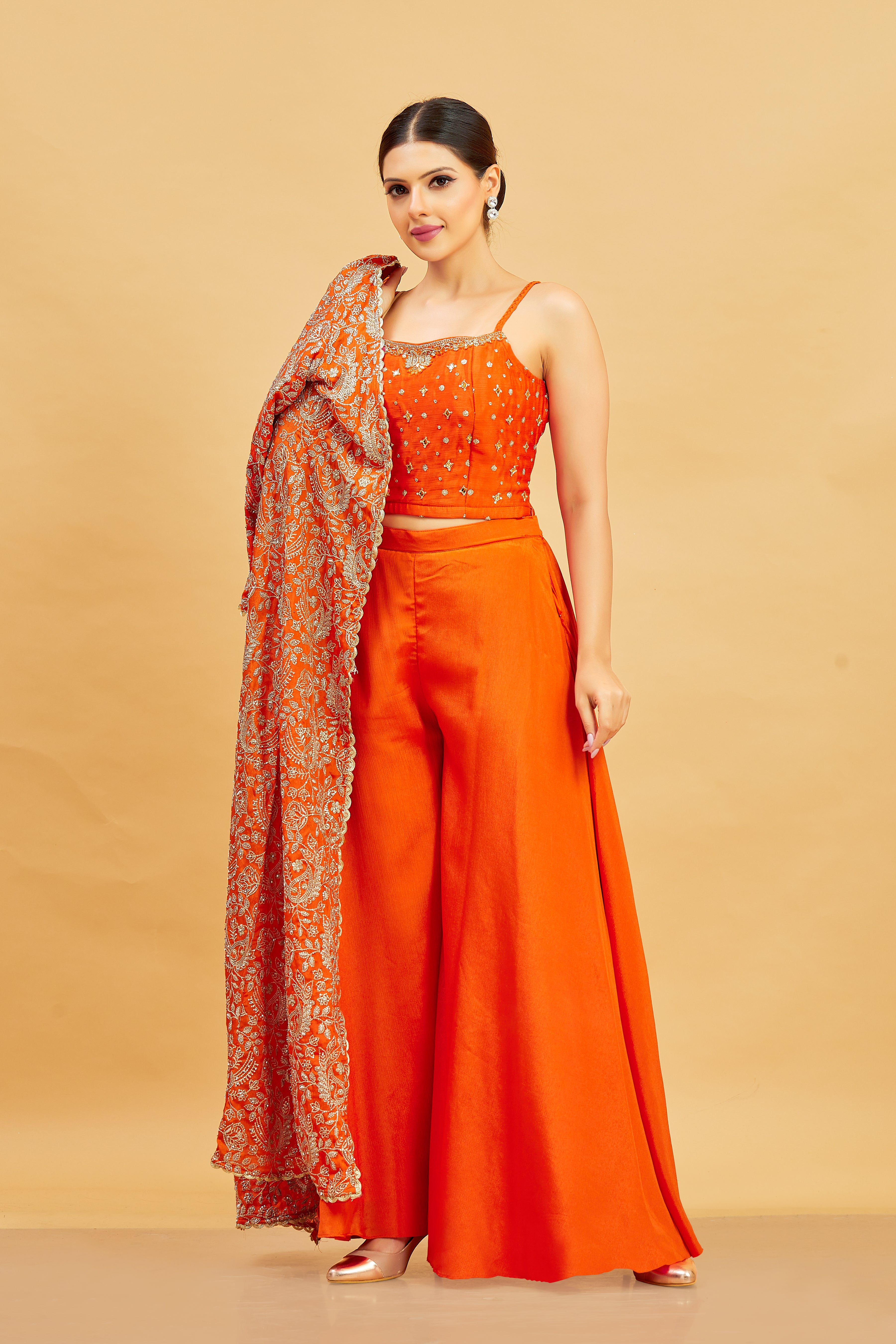 Kashvi Crop Top Palazzo Suit With Jacket - Roop Darshan
