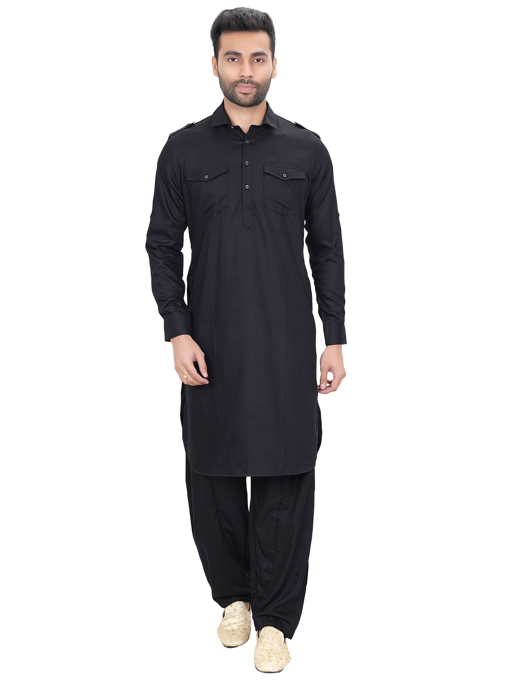Mens Black Pathani Suit - Roop Darshan