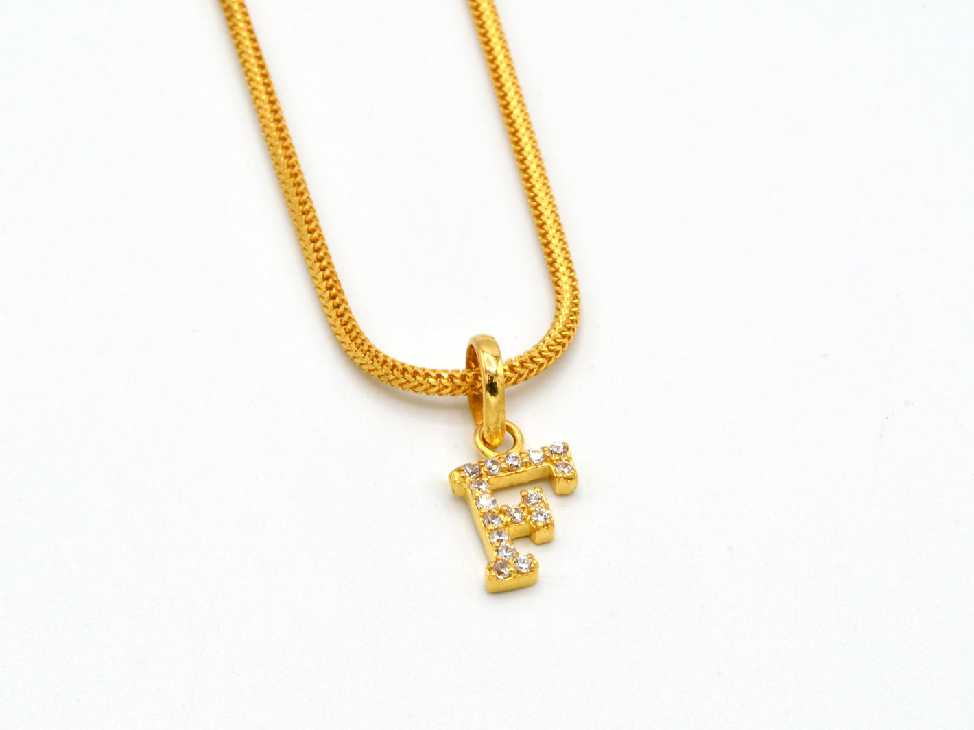 22ct Gold CZ "F" Initial Pendant - Roop Darshan