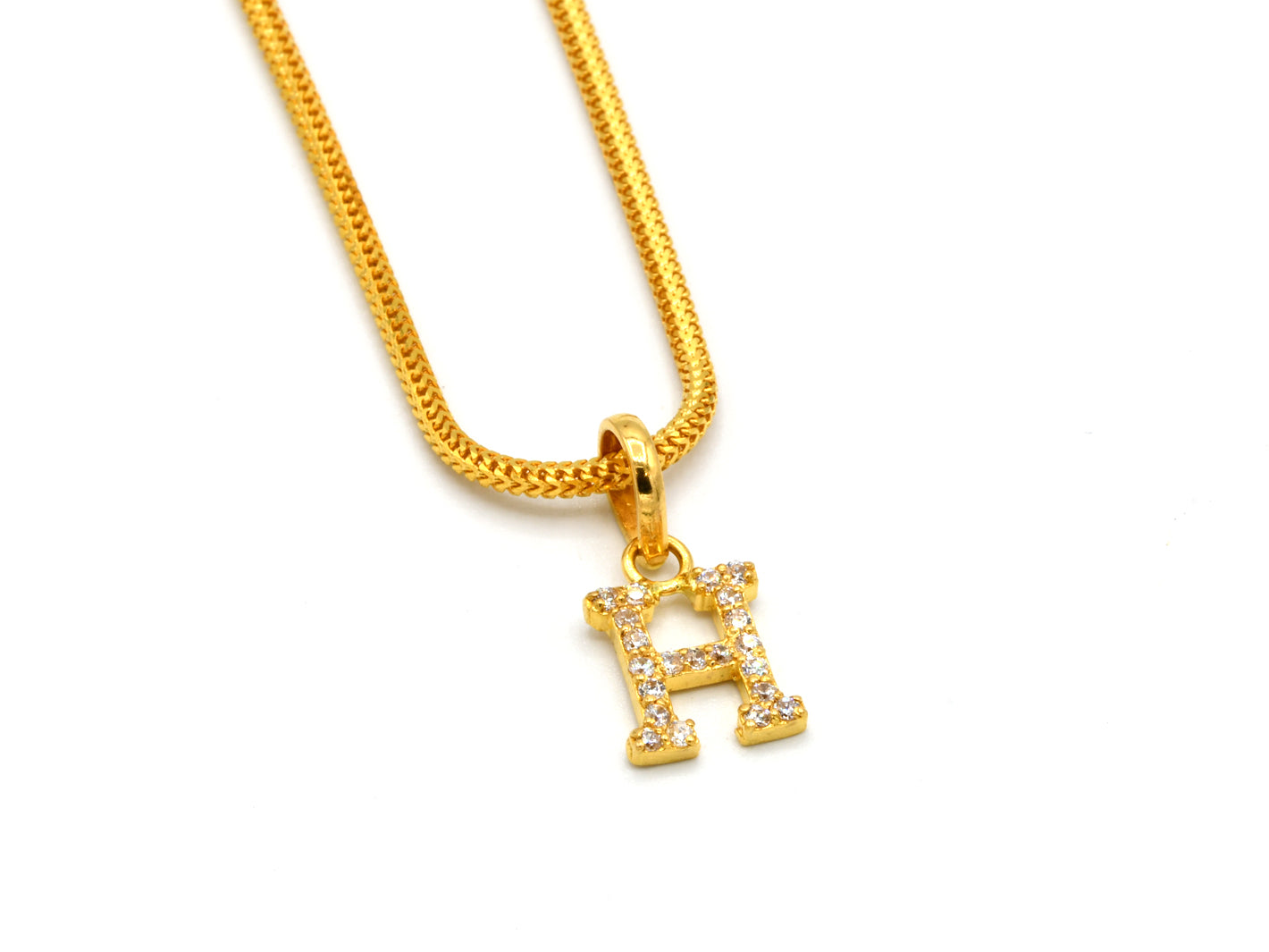 22ct Gold CZ "H" Initial Pendant - Roop Darshan