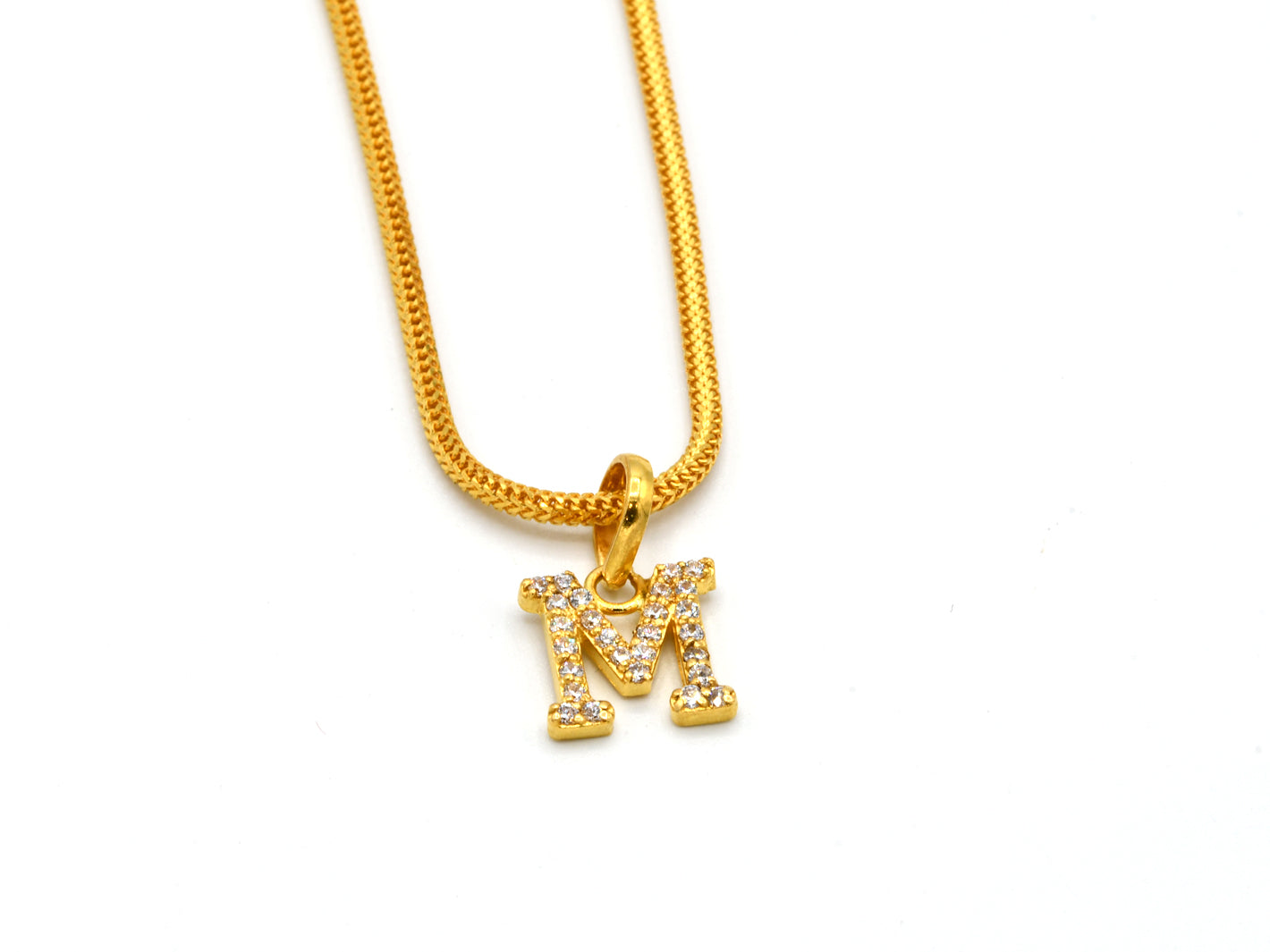 22ct Gold CZ "M" Initial Pendant - Roop Darshan