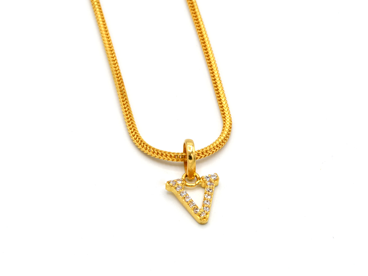 22ct Gold CZ "V" Initial Pendant - Roop Darshan