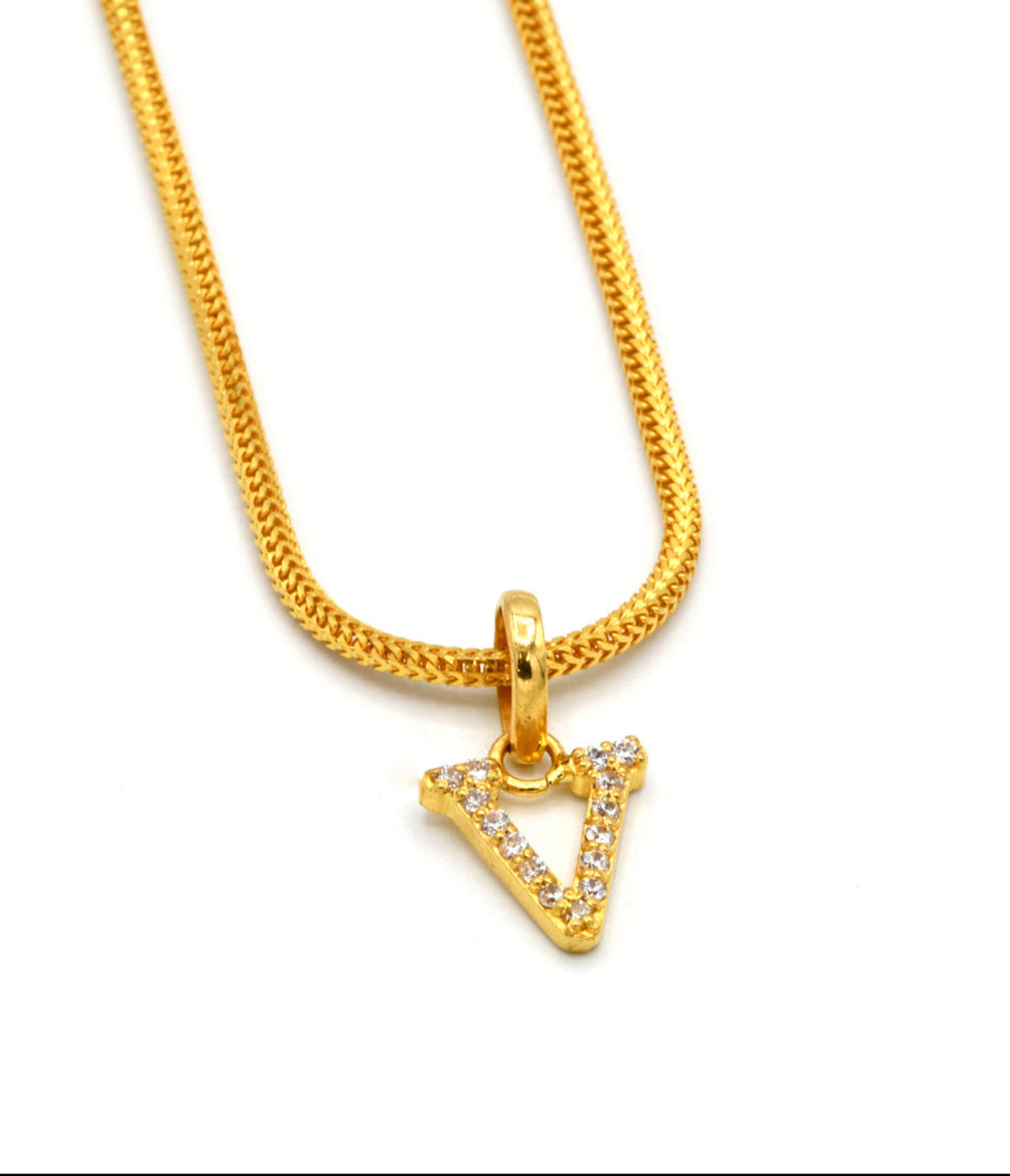 22ct Gold CZ "V" Initial Pendant - Roop Darshan