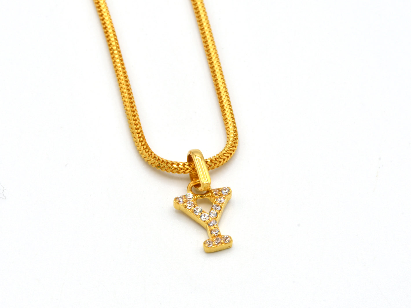 22ct Gold CZ "Y" Initial Pendant - Roop Darshan