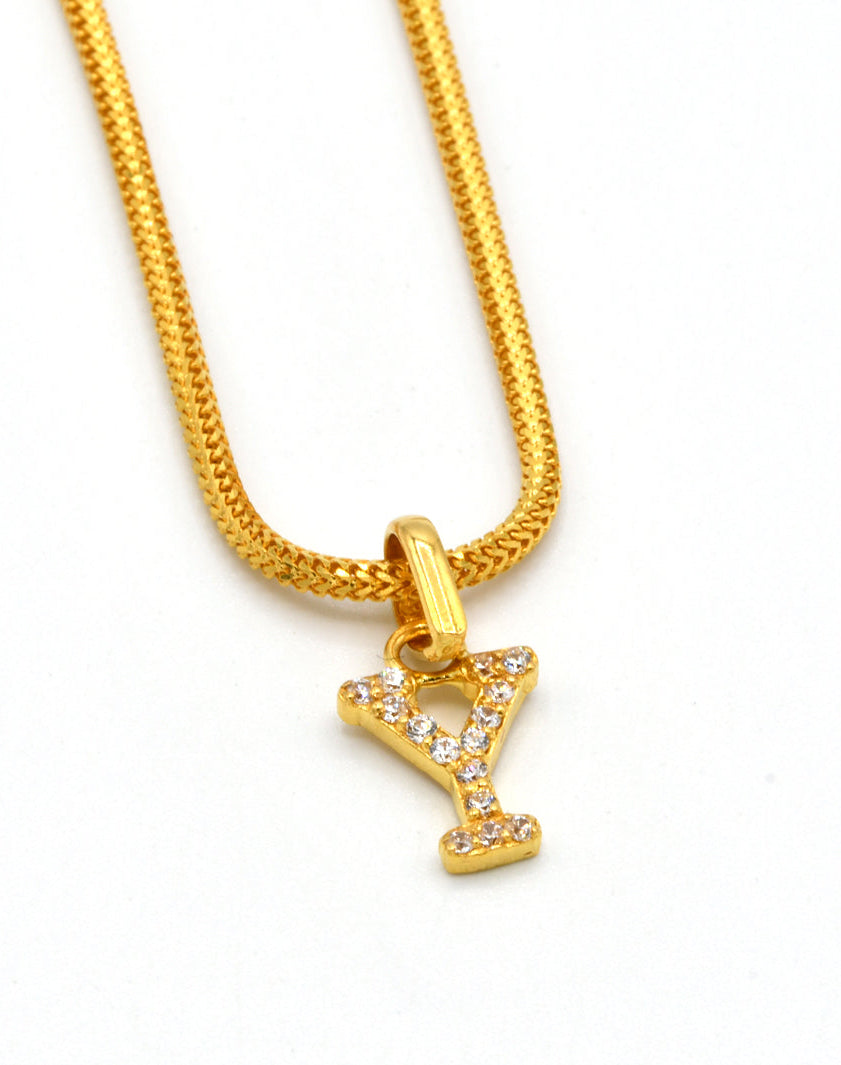 22ct Gold CZ "Y" Initial Pendant - Roop Darshan