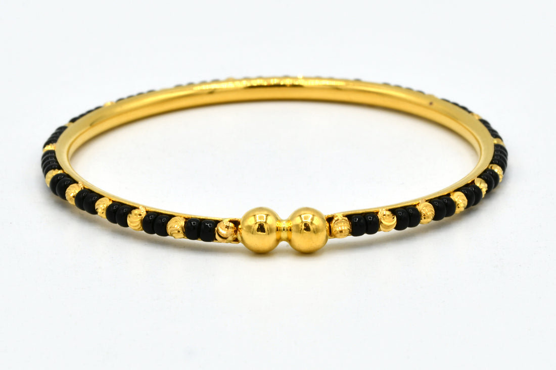 22ct Gold Black Beads 2 Piece Baby Bangles - Roop Darshan
