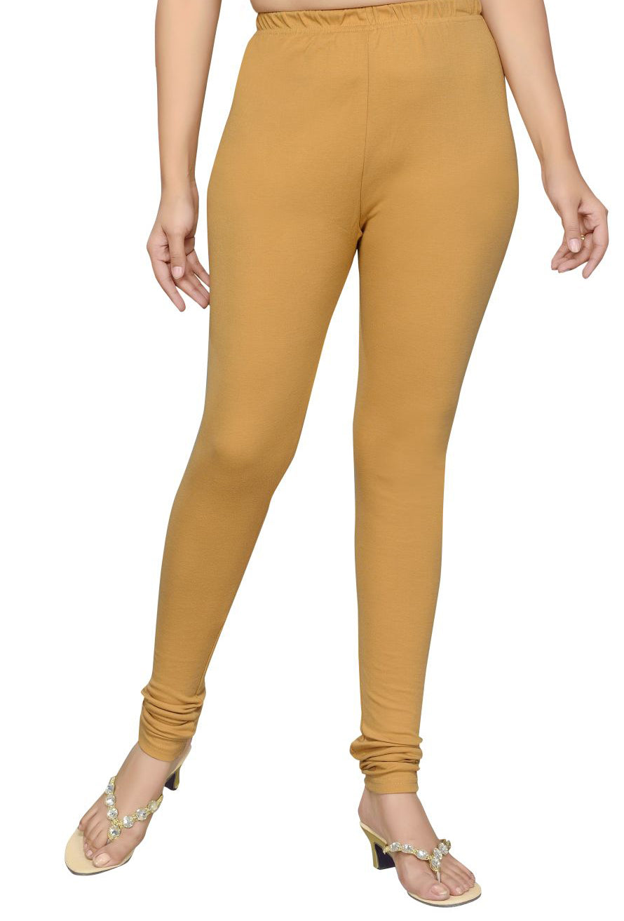 Beige Plain Cotton Lycra Leggings - Roop Darshan