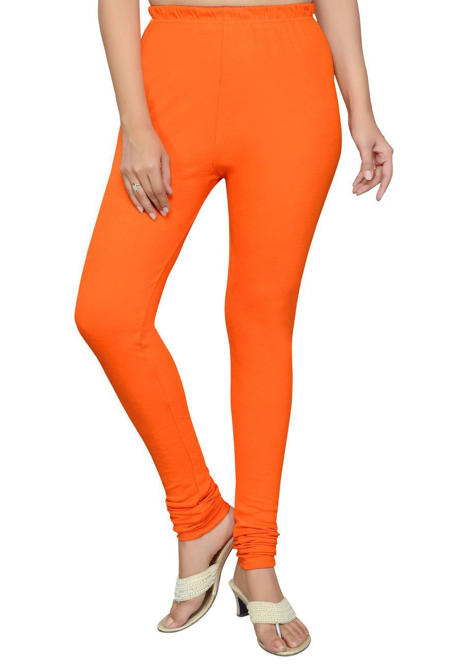 Orange Plain Cotton Lycra Leggings - Roop Darshan