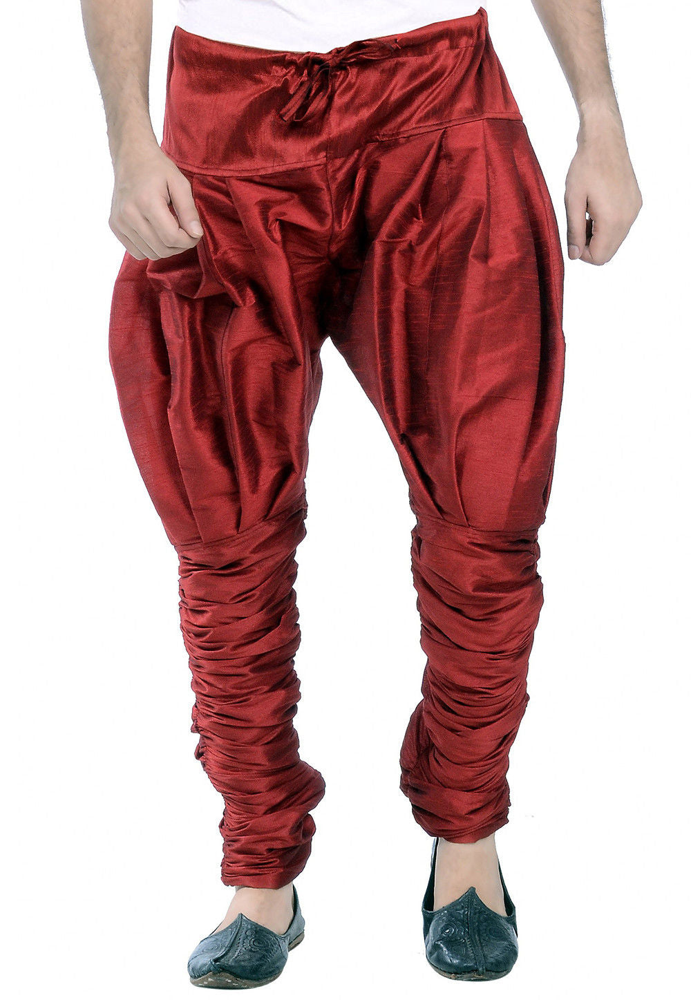 Maroon Dupion Silk Bridges Pant - Roop Darshan