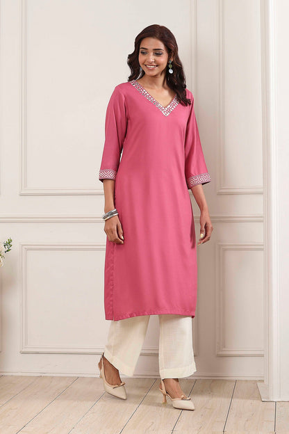 Pink Solid Straight Kurta - Roop Darshan