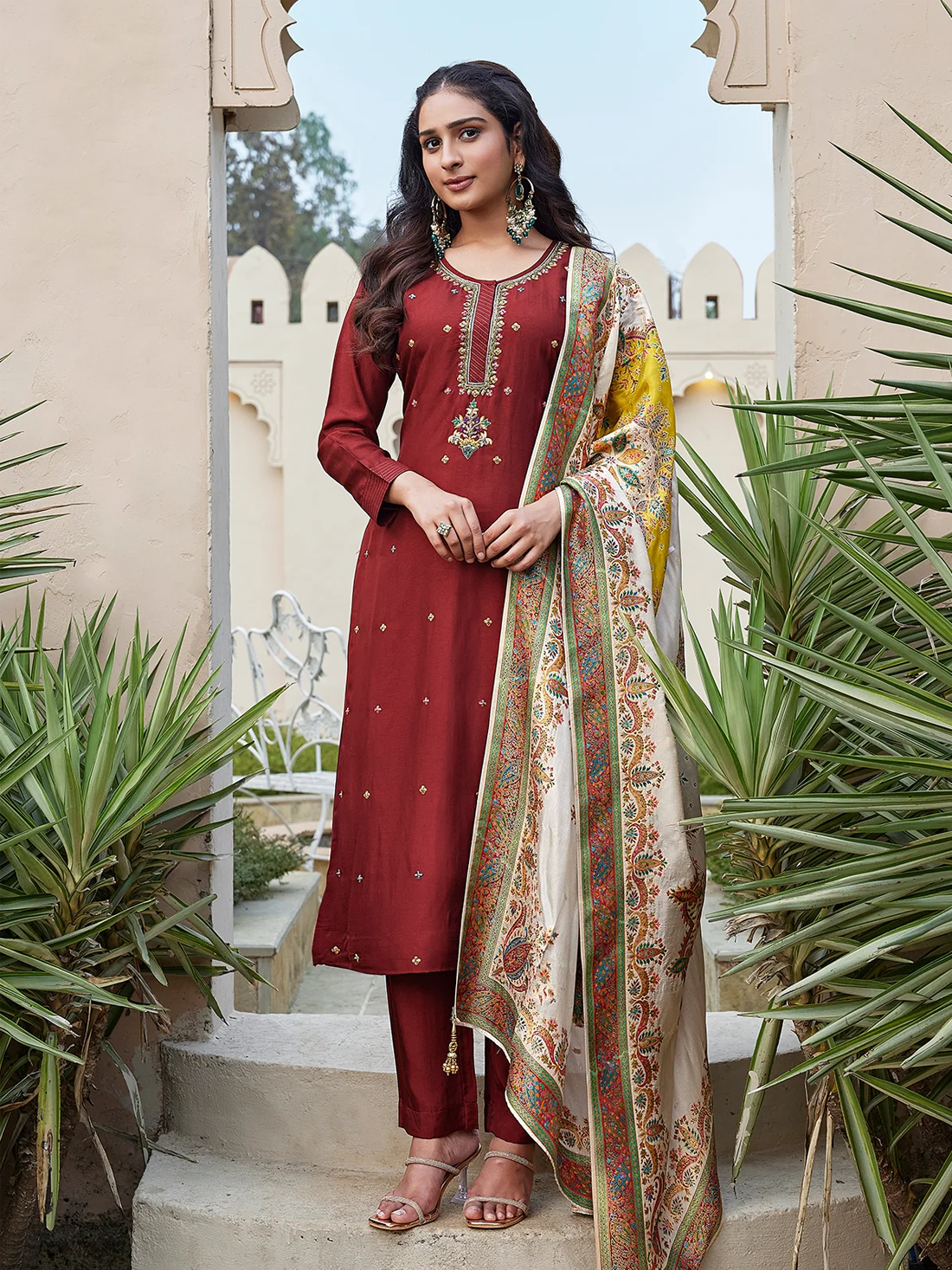 Adira Silk Straight-cut Suit - Roop Darshan