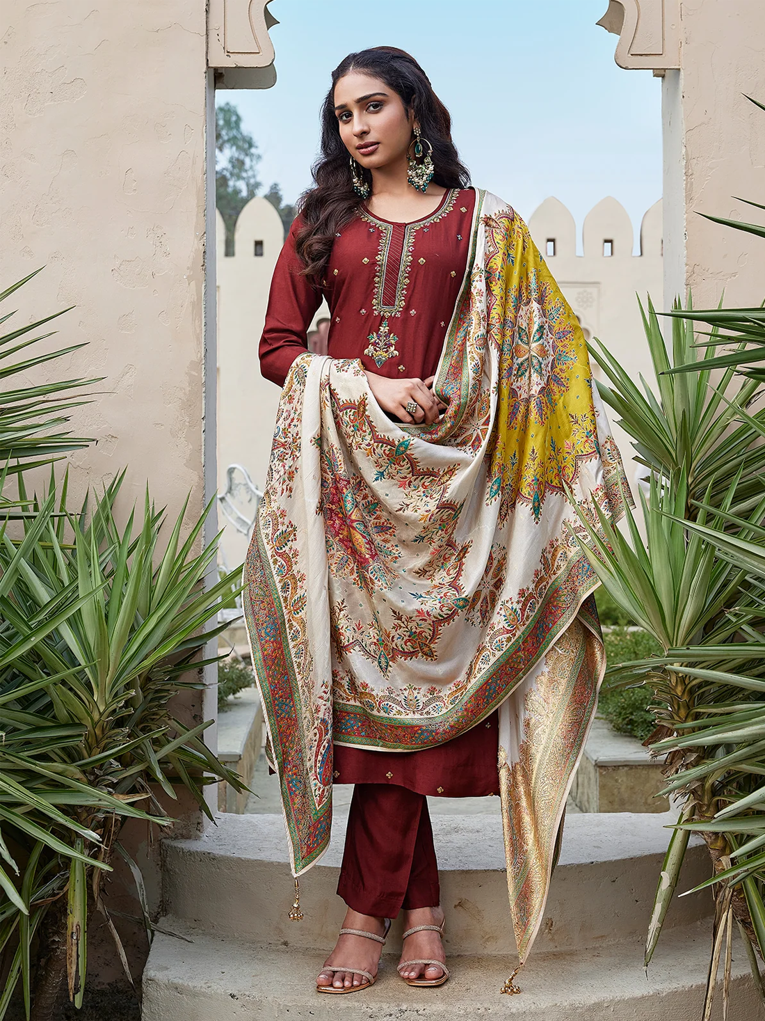 Adira Silk Straight-cut Suit - Roop Darshan