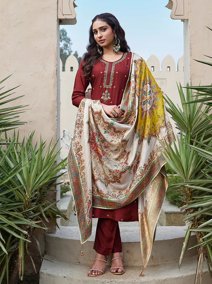 Adira Silk Straight-cut Suit - Roop Darshan