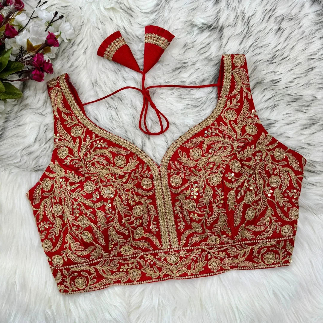 Dupion Embroidered Work Blouse - Roop Darshan