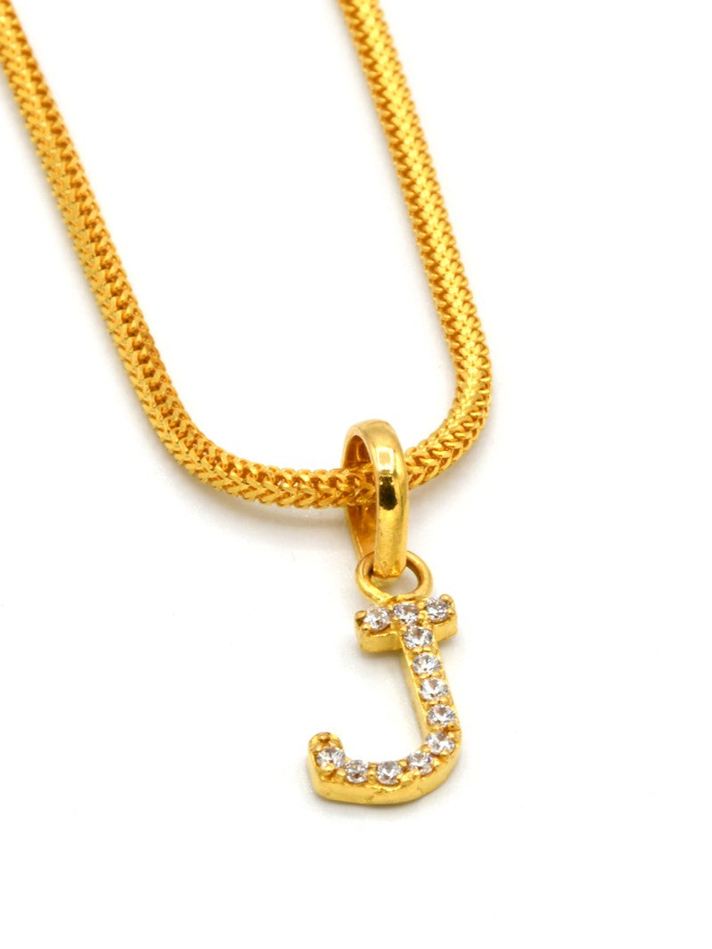 22ct Gold CZ &quot;J&quot; Initial Pendant - Roop Darshan