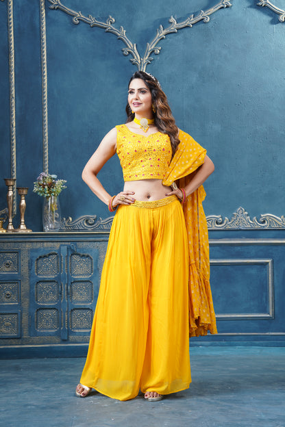 Himani Crop Top Palazzo Suit With Jacket - Roop Darshan