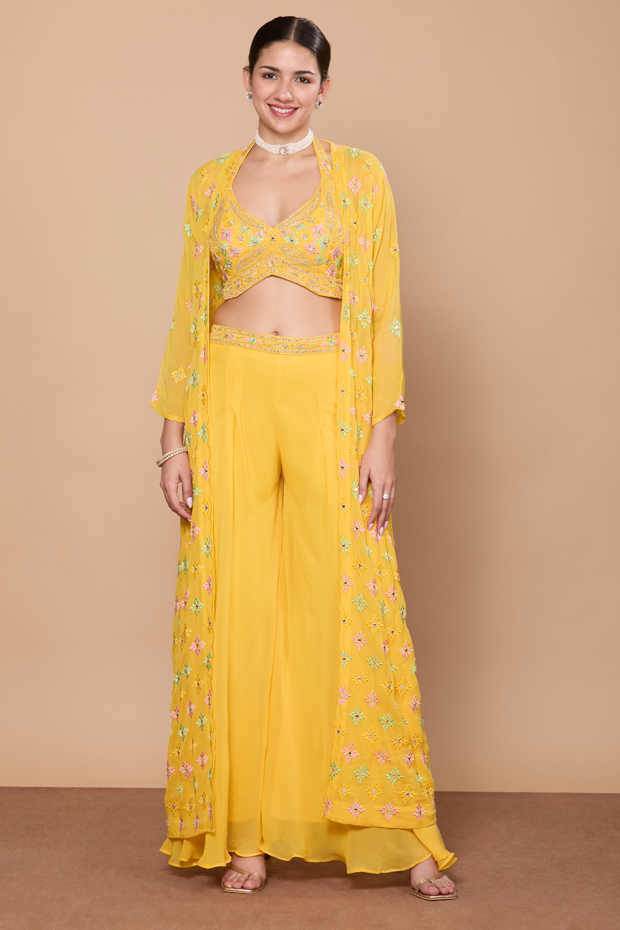 Eshita Crop Top Plazzo With Jacket - Roop Darshan