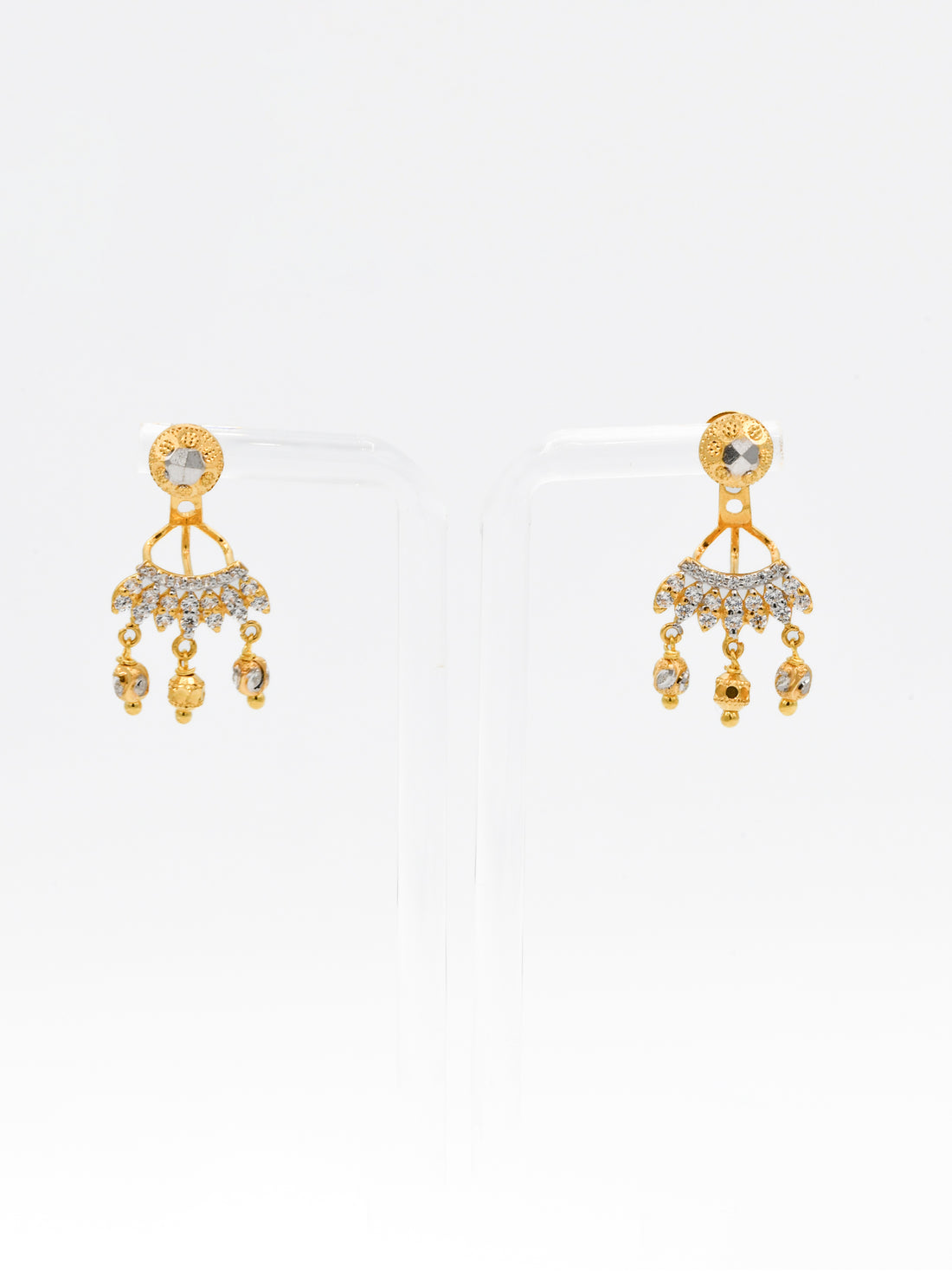 22ct Gold Two Tone CZ Earrings - Roop Darshan