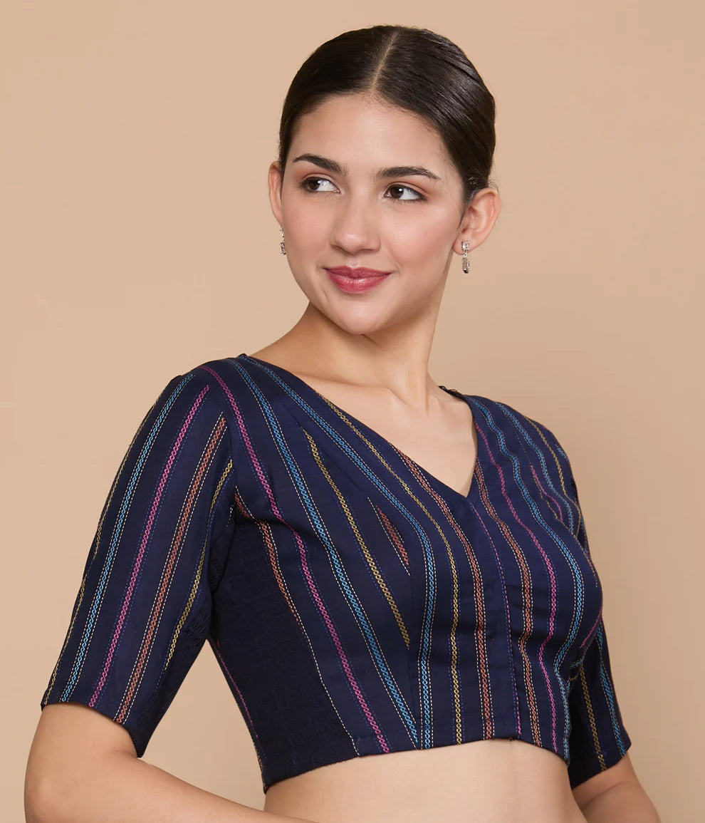 Cotton V Neck Blouse - Roop Darshan