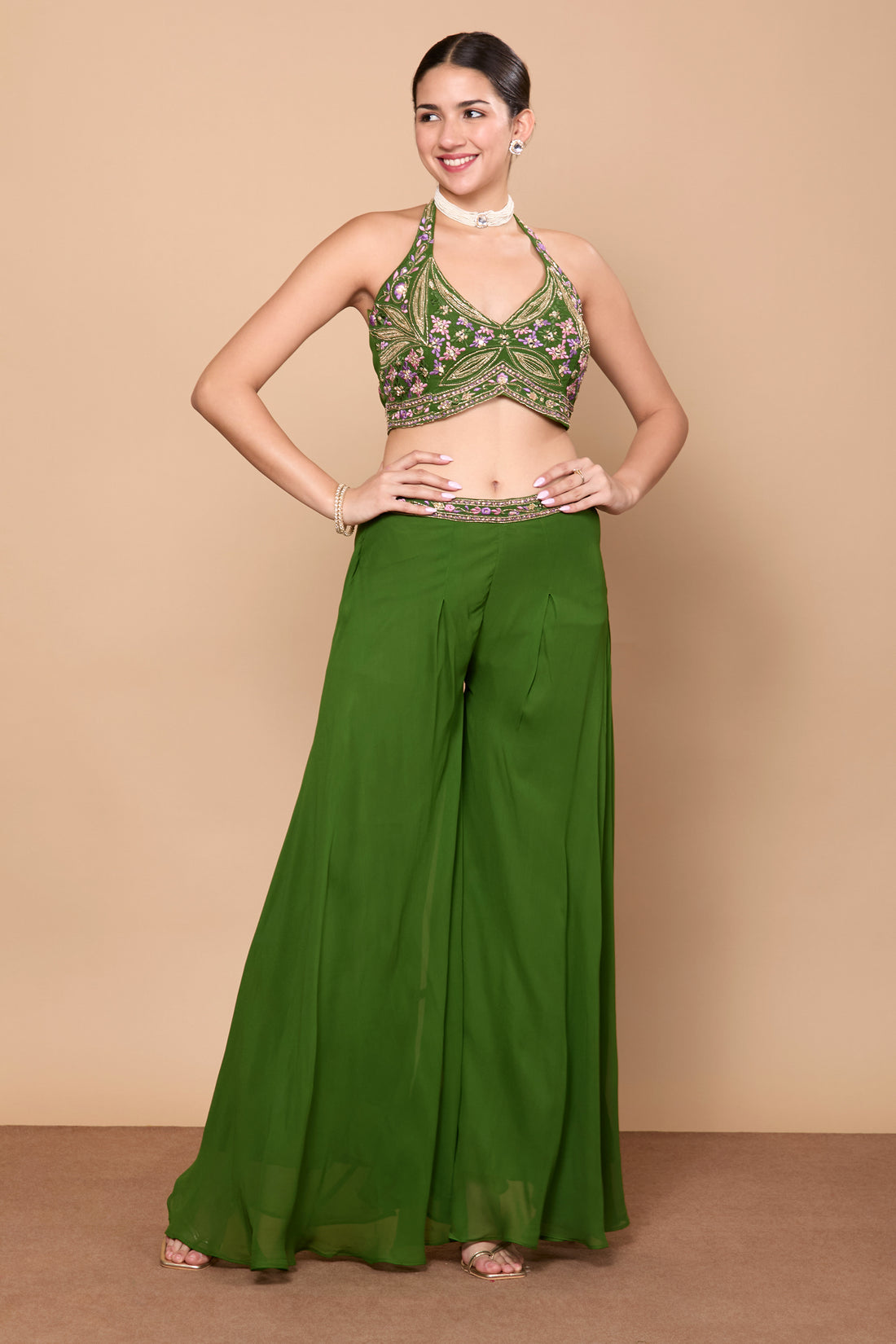 Eshita Crop Top Plazzo With Jacket - Roop Darshan