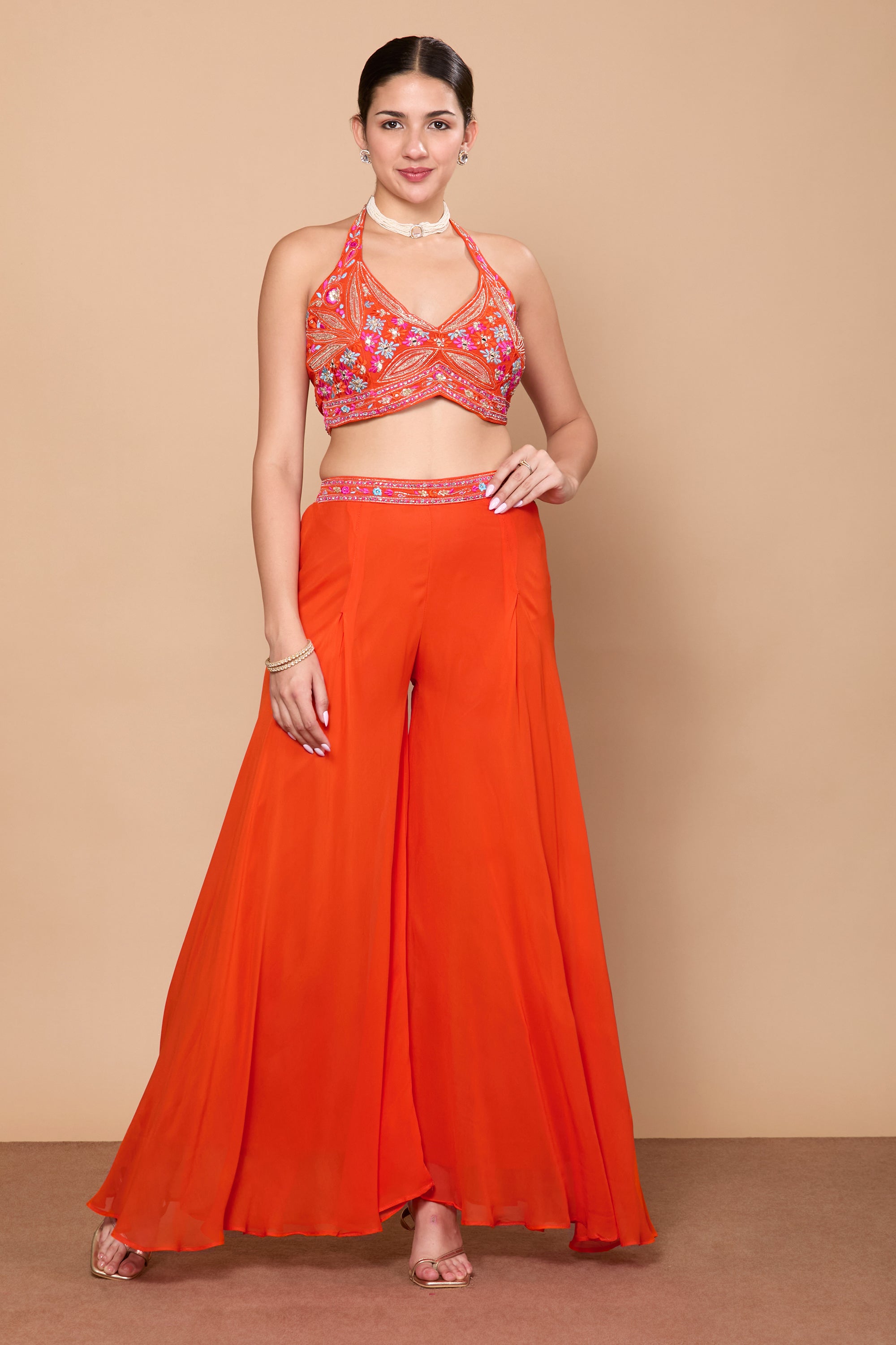 Eshita Crop Top Plazzo With Jacket - Roop Darshan