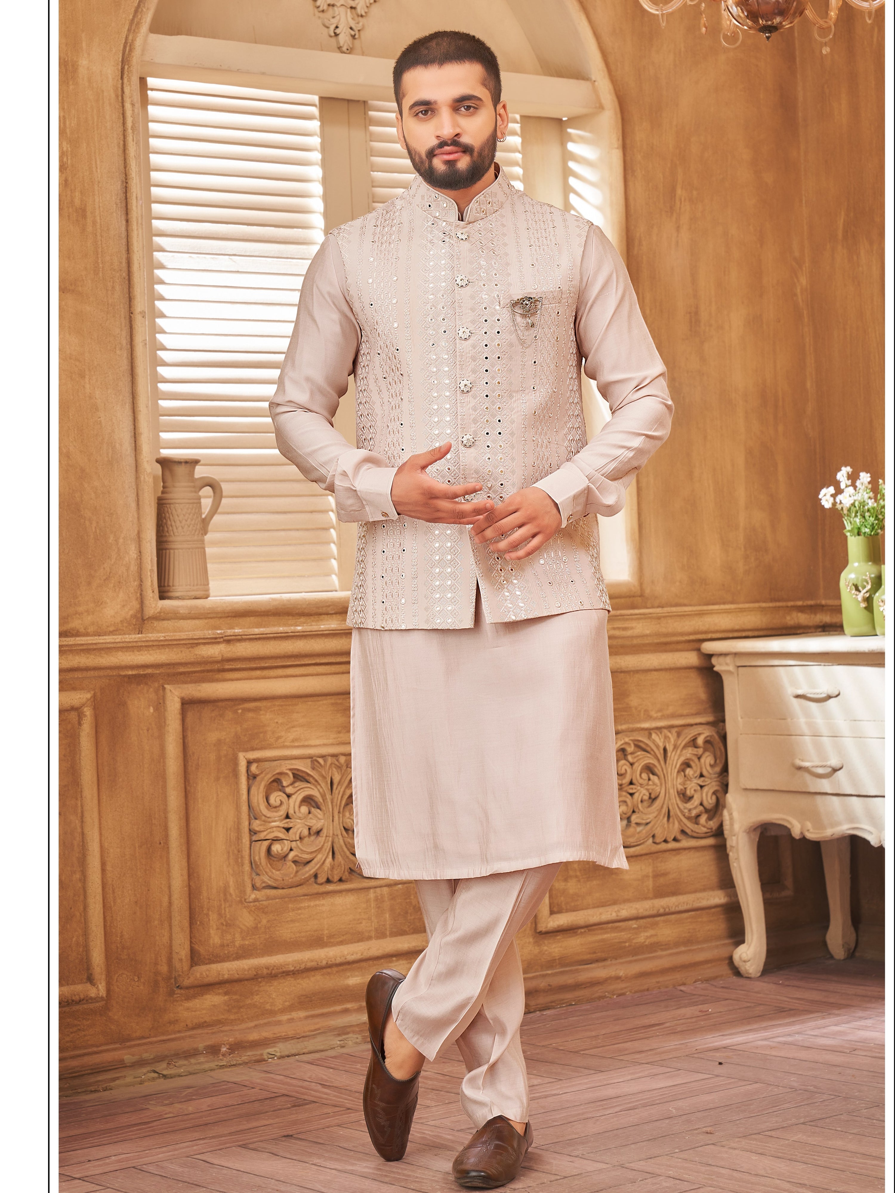 Mens Kurta Set With Jacket - Roop Darshan