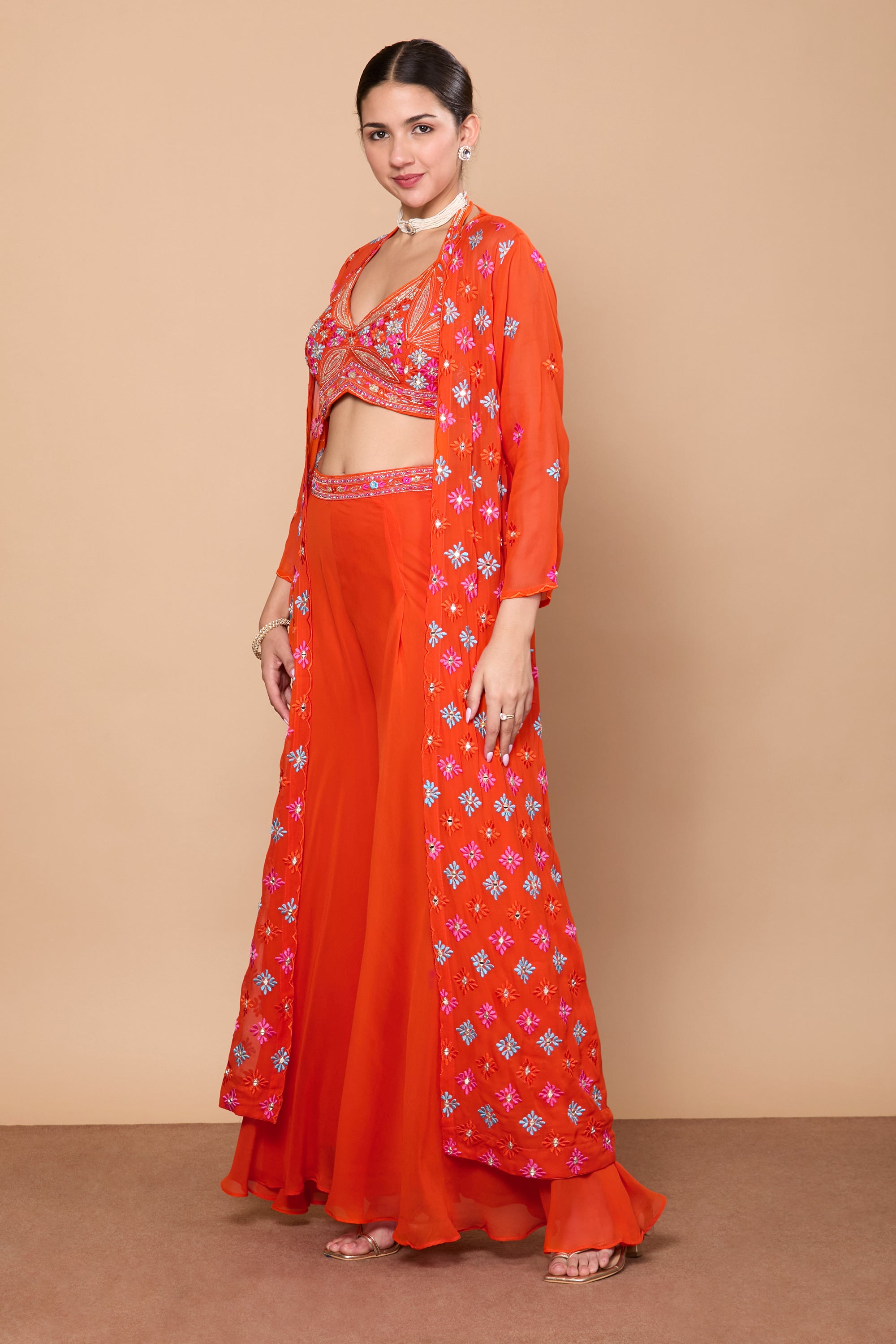 Eshita Crop Top Plazzo With Jacket - Roop Darshan