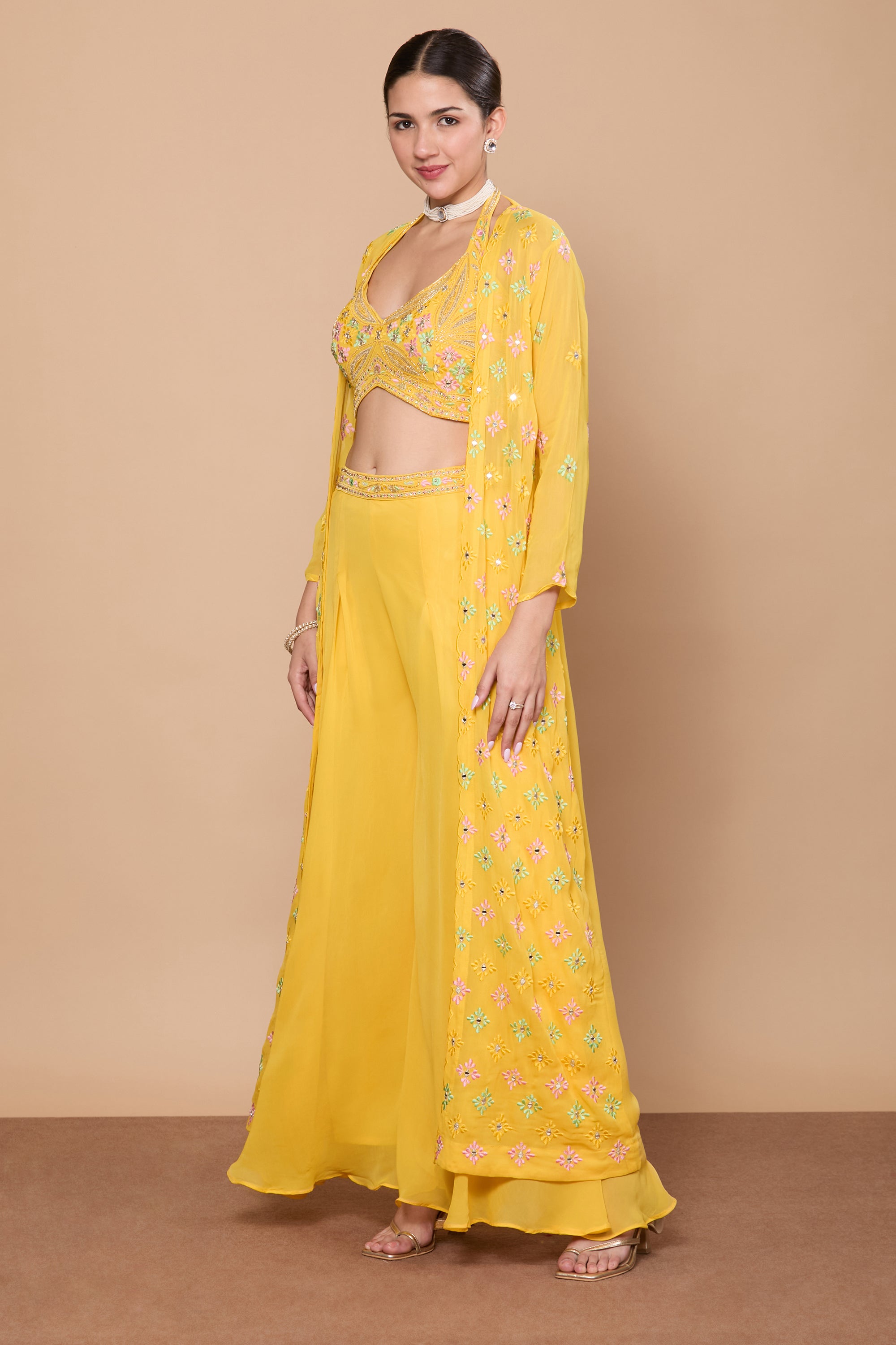 Eshita Crop Top Plazzo With Jacket - Roop Darshan