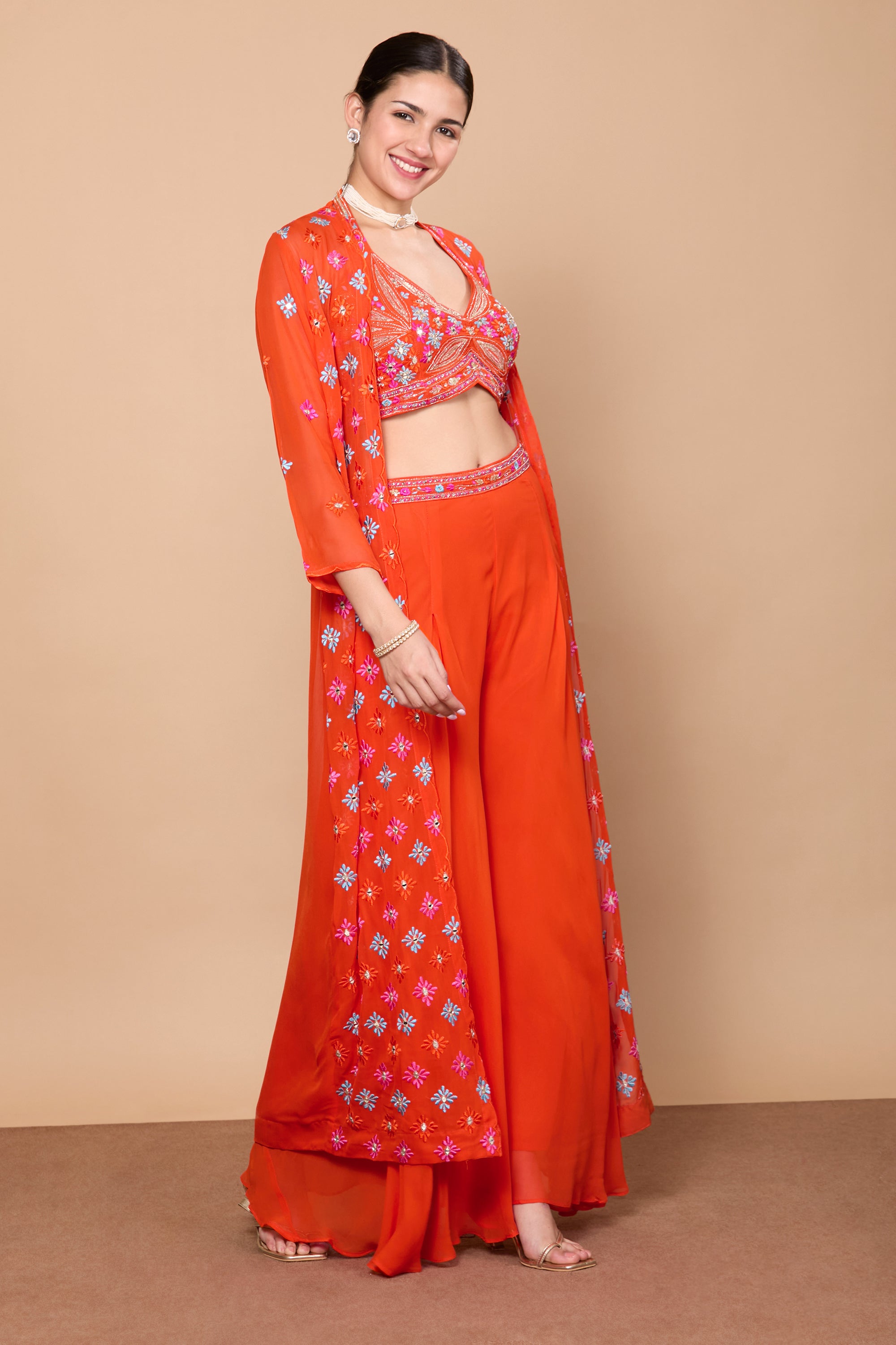 Eshita Crop Top Plazzo With Jacket - Roop Darshan