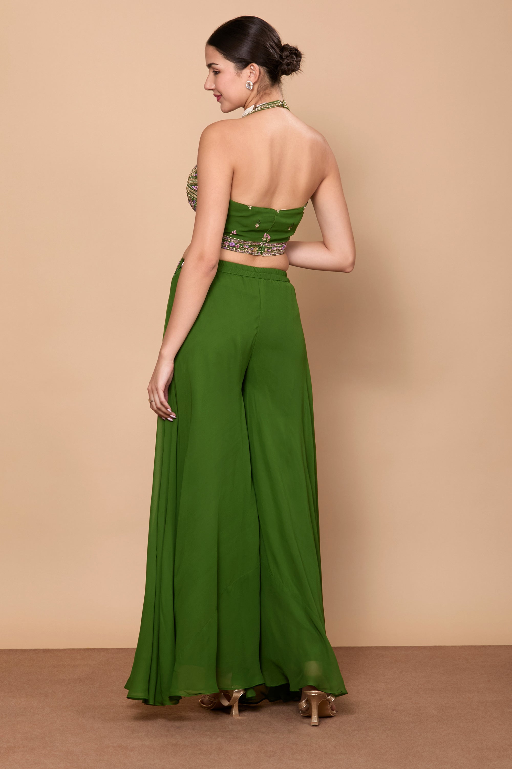 Eshita Crop Top Plazzo With Jacket - Roop Darshan