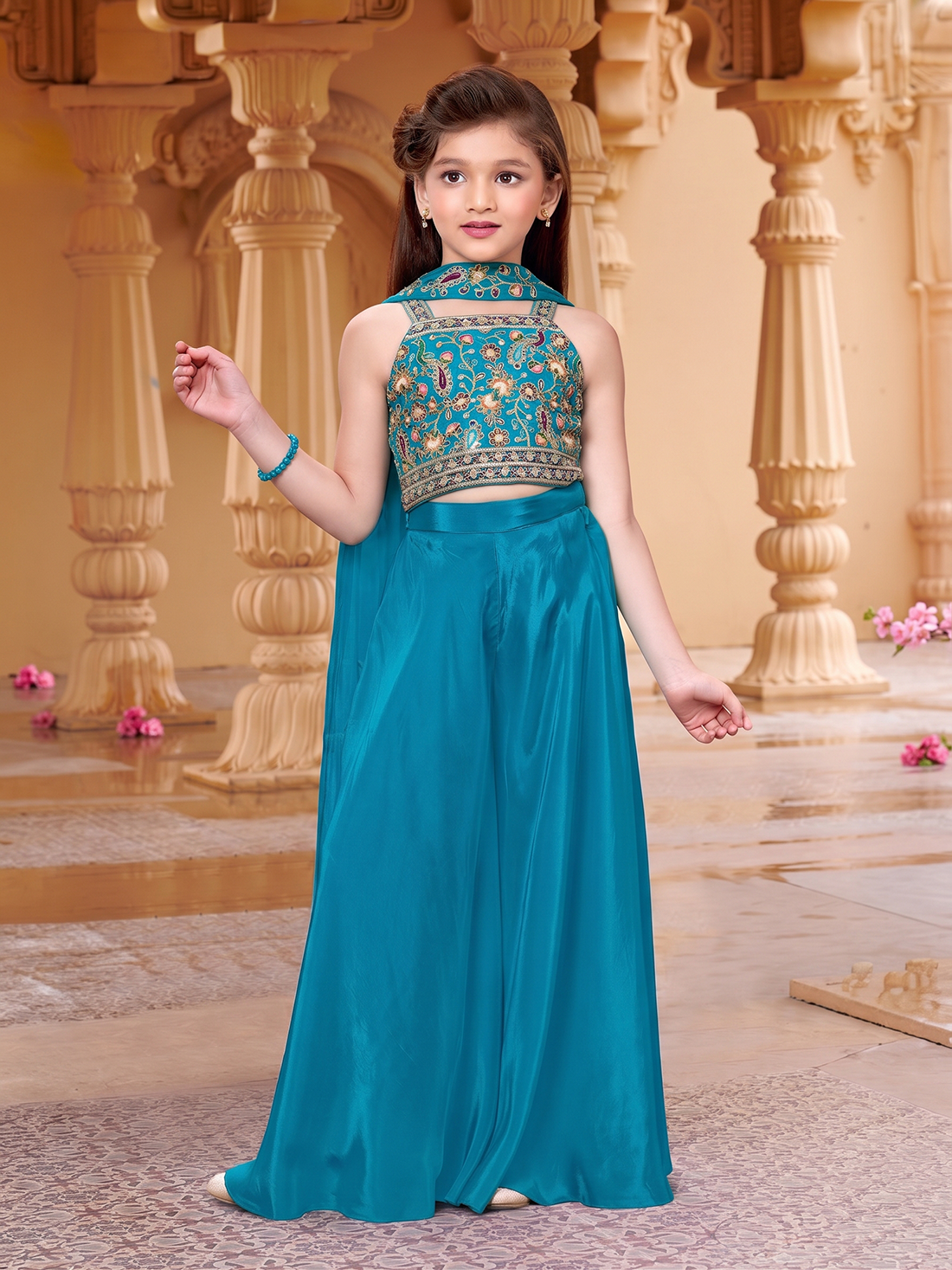 Vichitra Silk Crop Top Palazzo