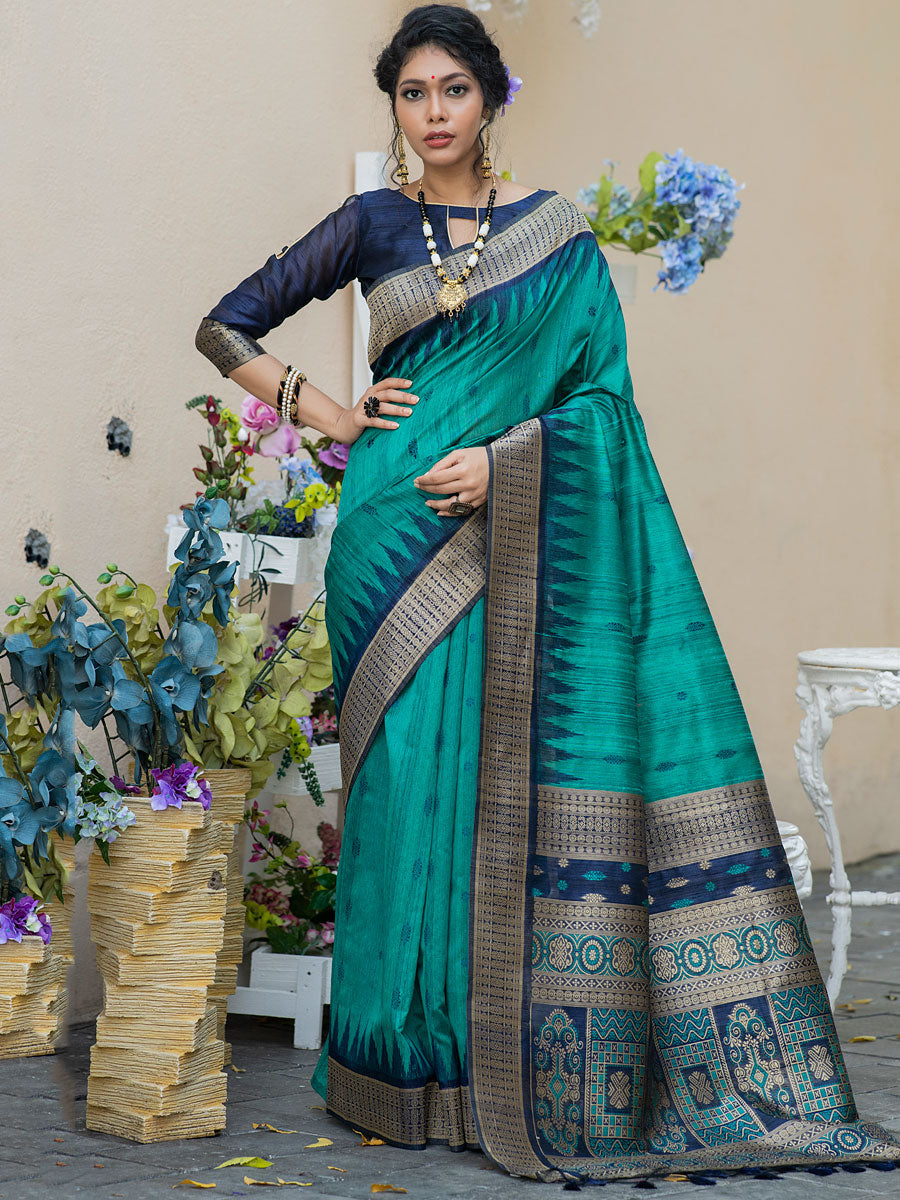 Buy Teal Blue Silk Saree With Banglori Silk Blouse Online - SARV01952 |  Andaaz Fashion