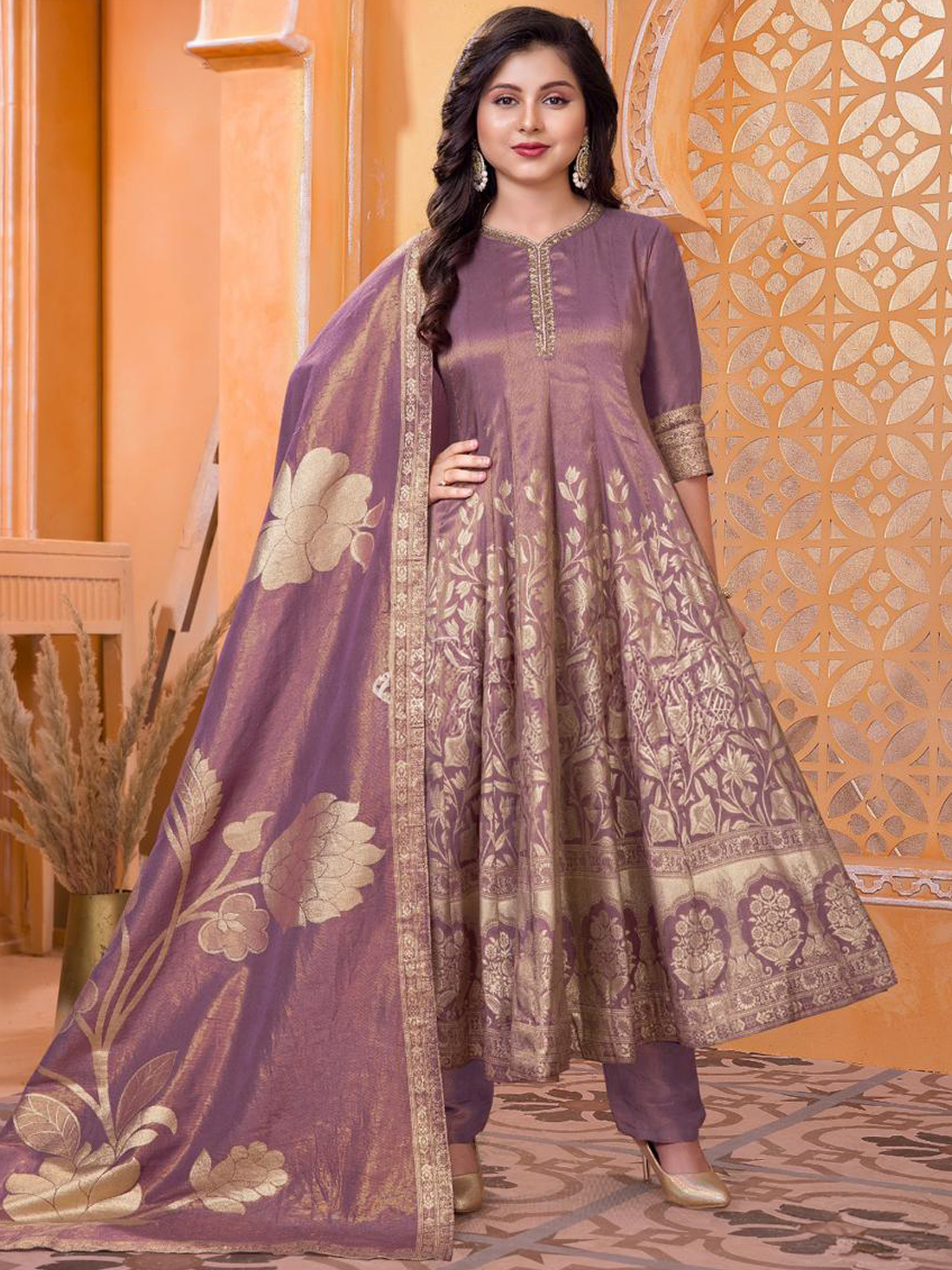 Anaya Printed Silk Flair Suit