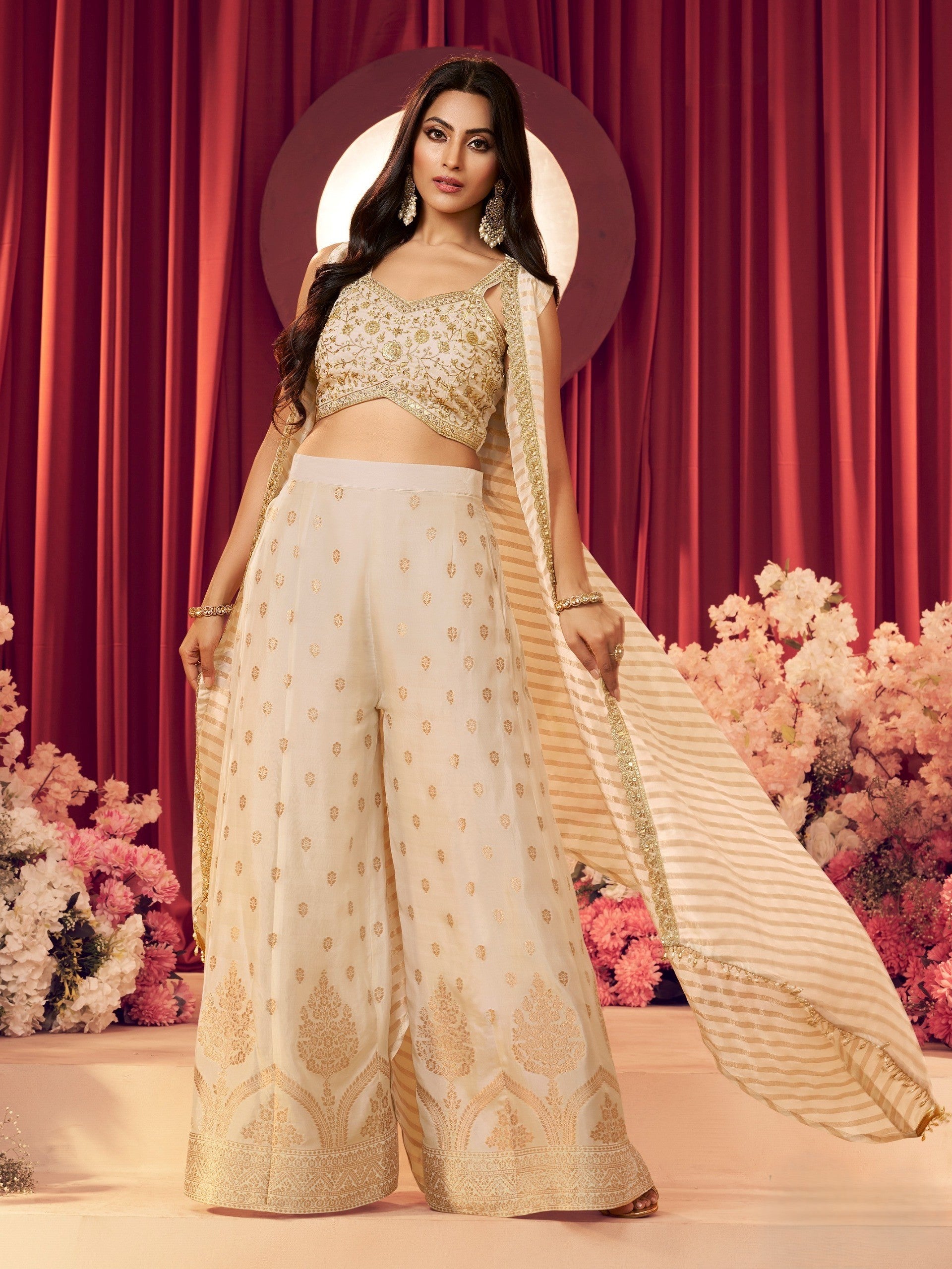 Maya Crop Top Palazzo Suit With Jacket