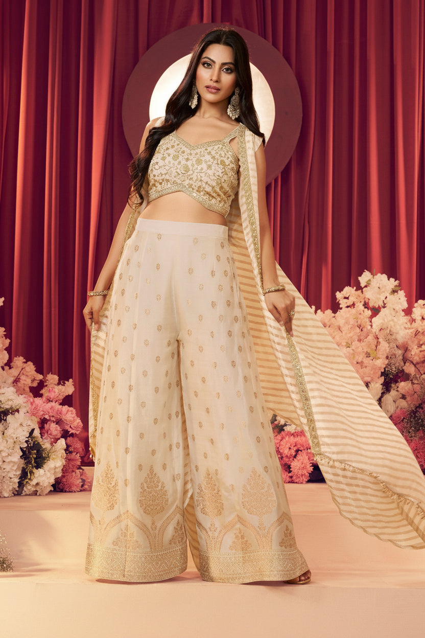Maya Crop Top Palazzo Suit With Jacket