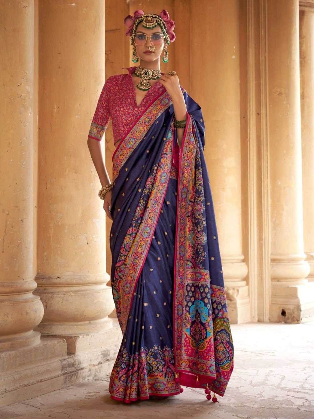 Vaani Silk Printed Saree – Indigo