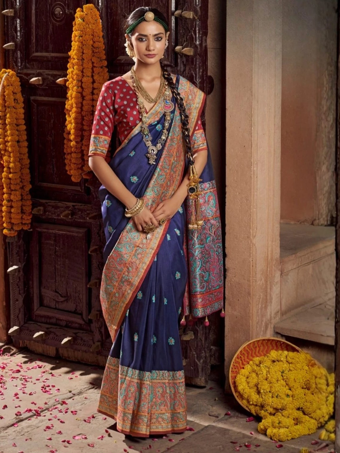 Saloni Silk Printed Saree – Indigo