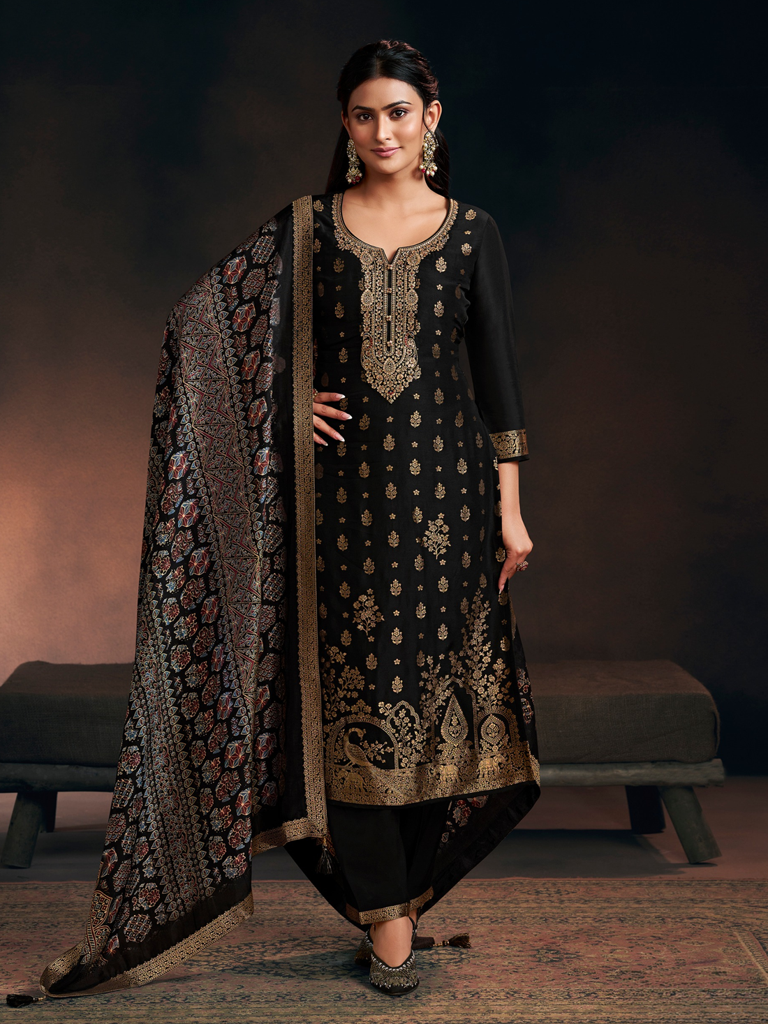 Jivika Silk Kamiz &amp; Pant – Black