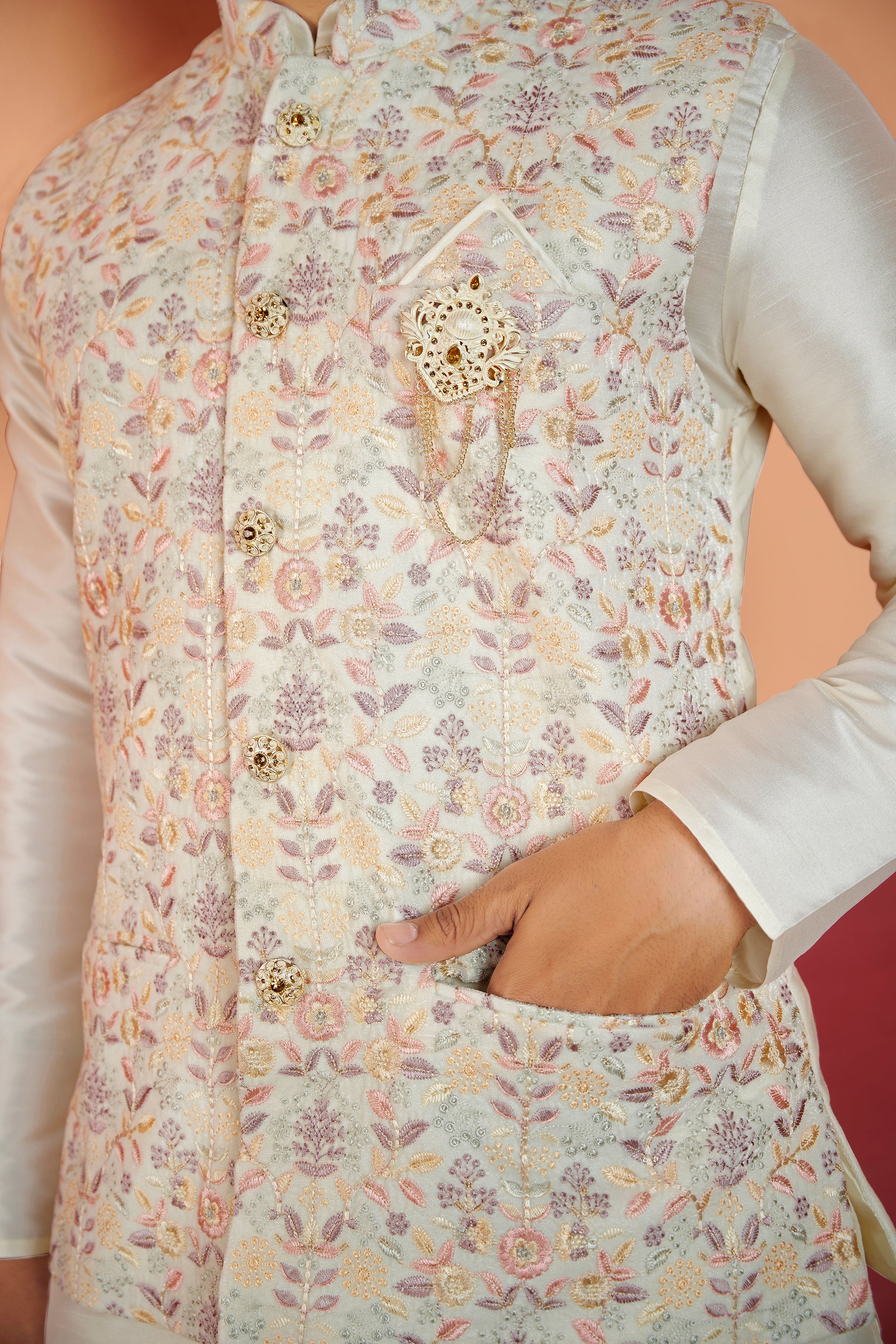 Mens Kurta Set With Jacket - Roop Darshan