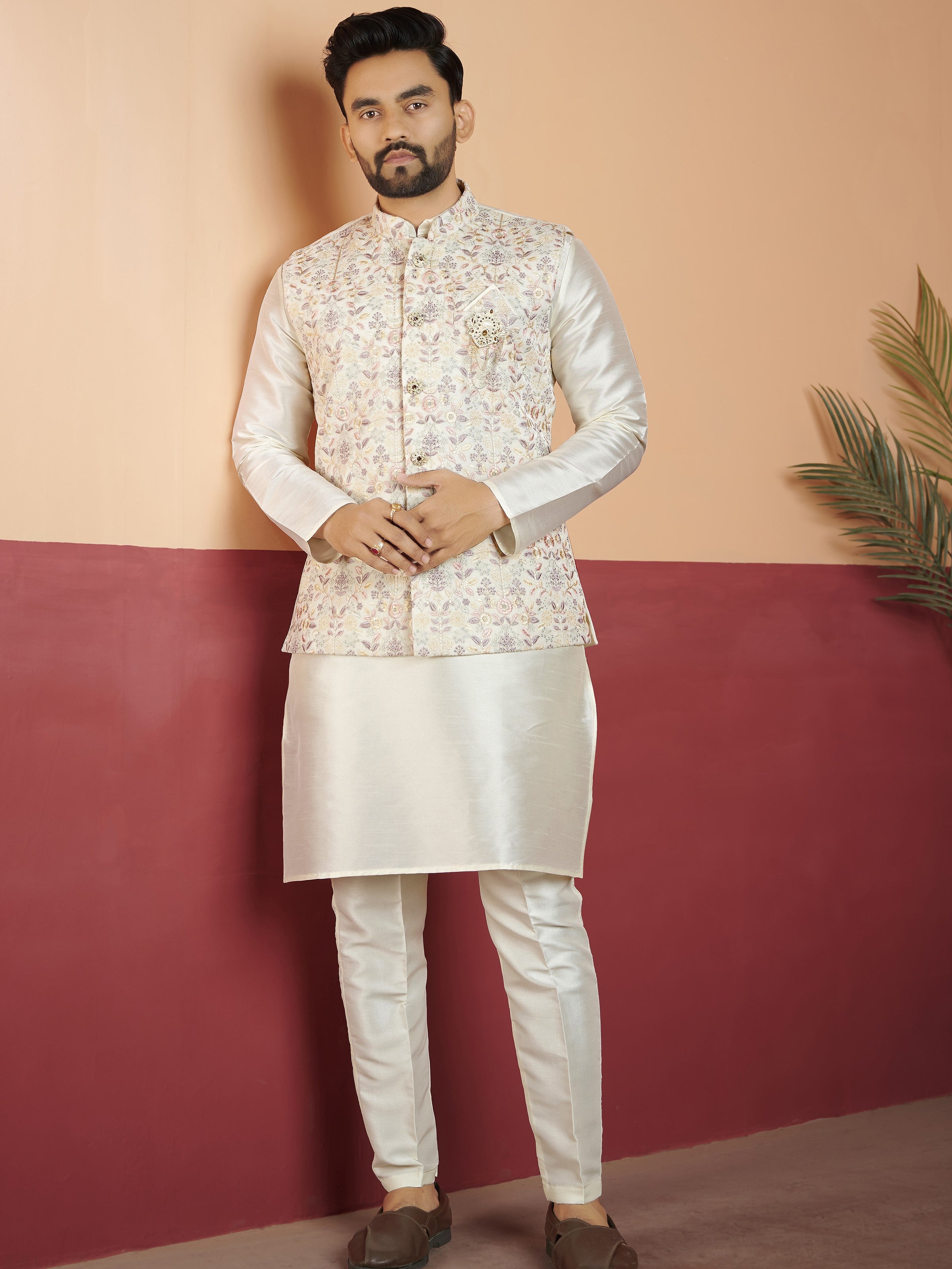Mens Kurta Set With Jacket - Roop Darshan