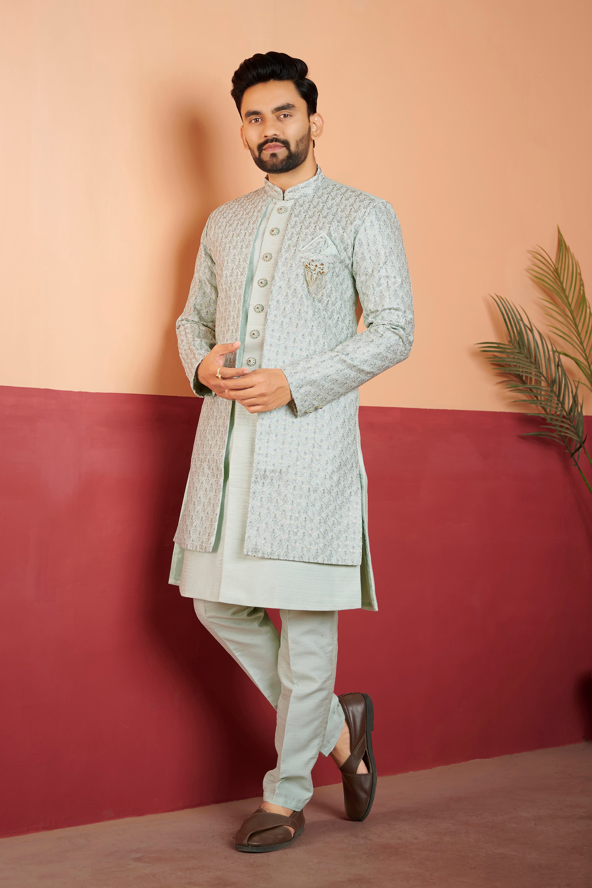 Mens Kurta Set With Jacket - Roop Darshan