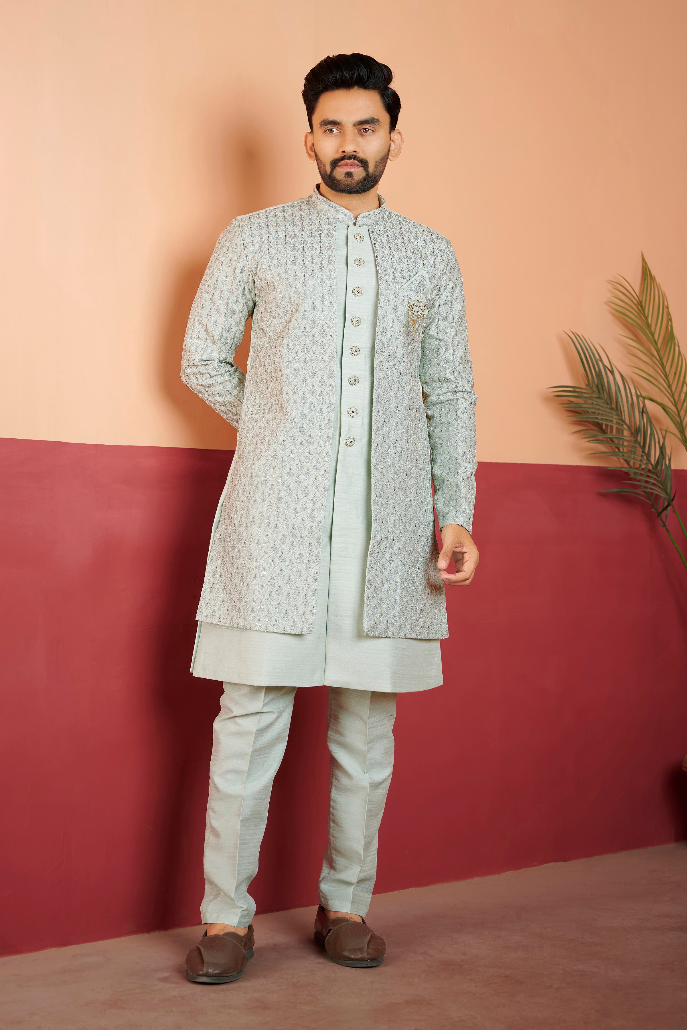 Mens Kurta Set With Jacket - Roop Darshan