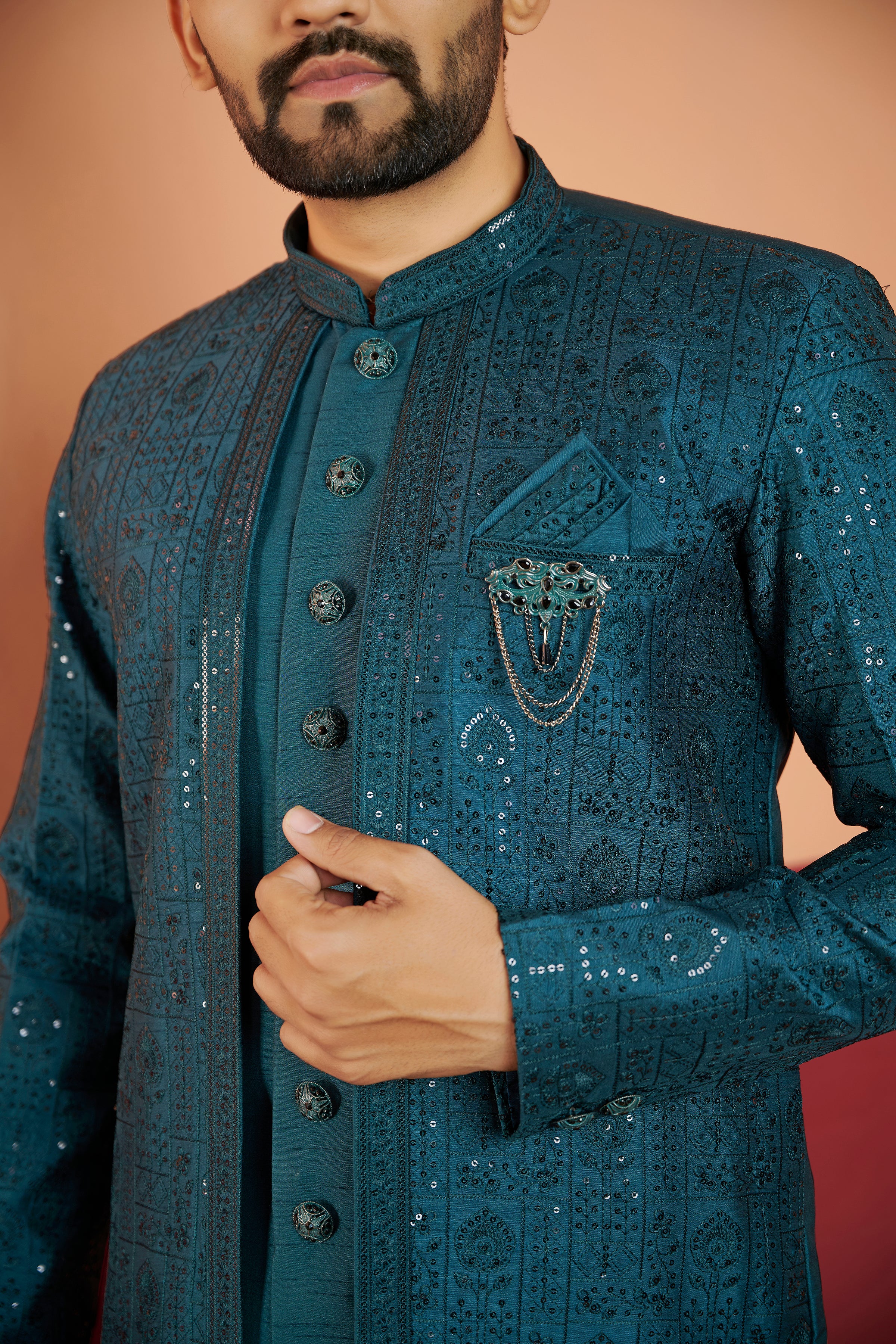 Mens Kurta Set With Jacket - Roop Darshan