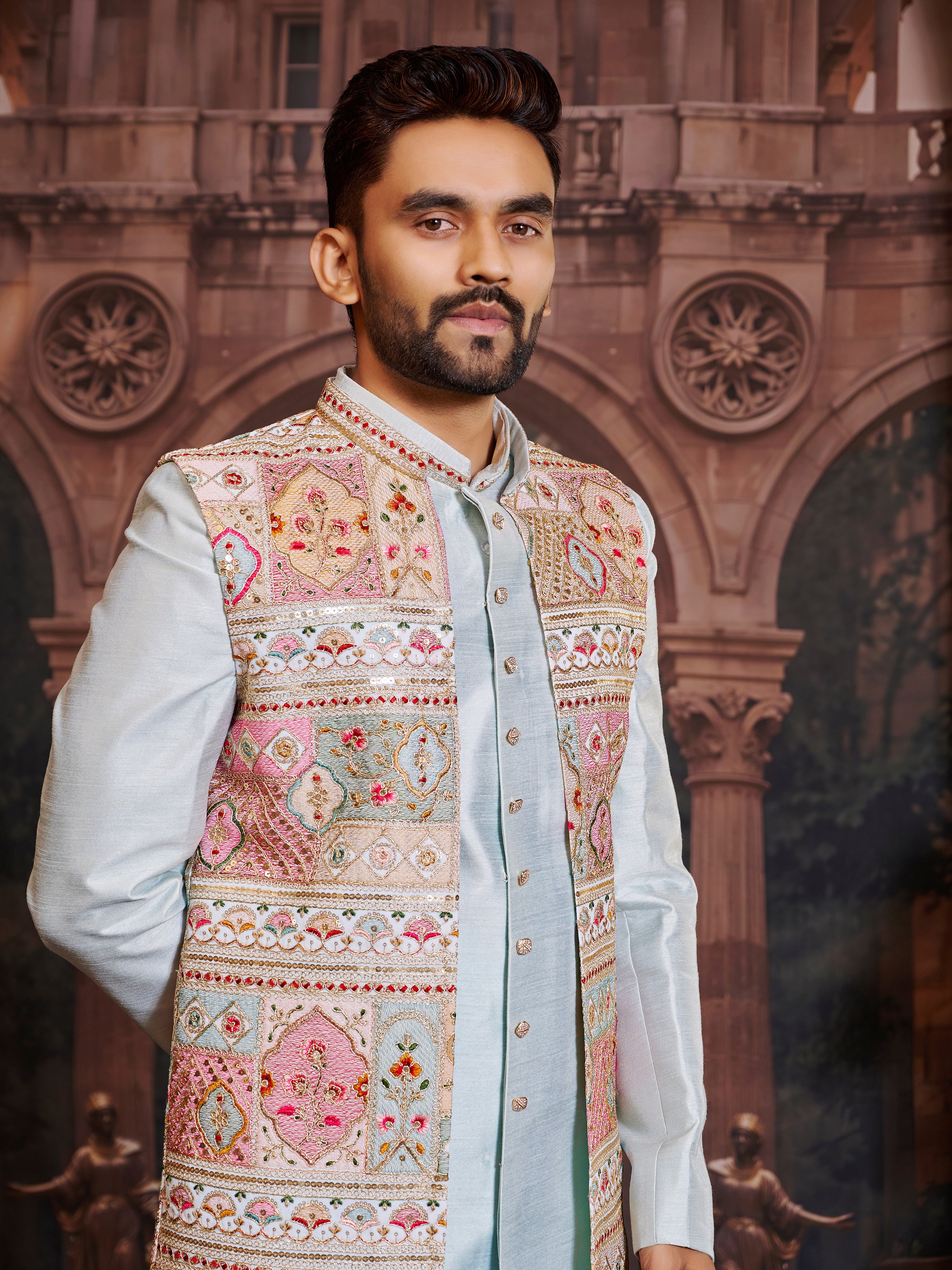 Mens Kurta Set With Jacket - Roop Darshan
